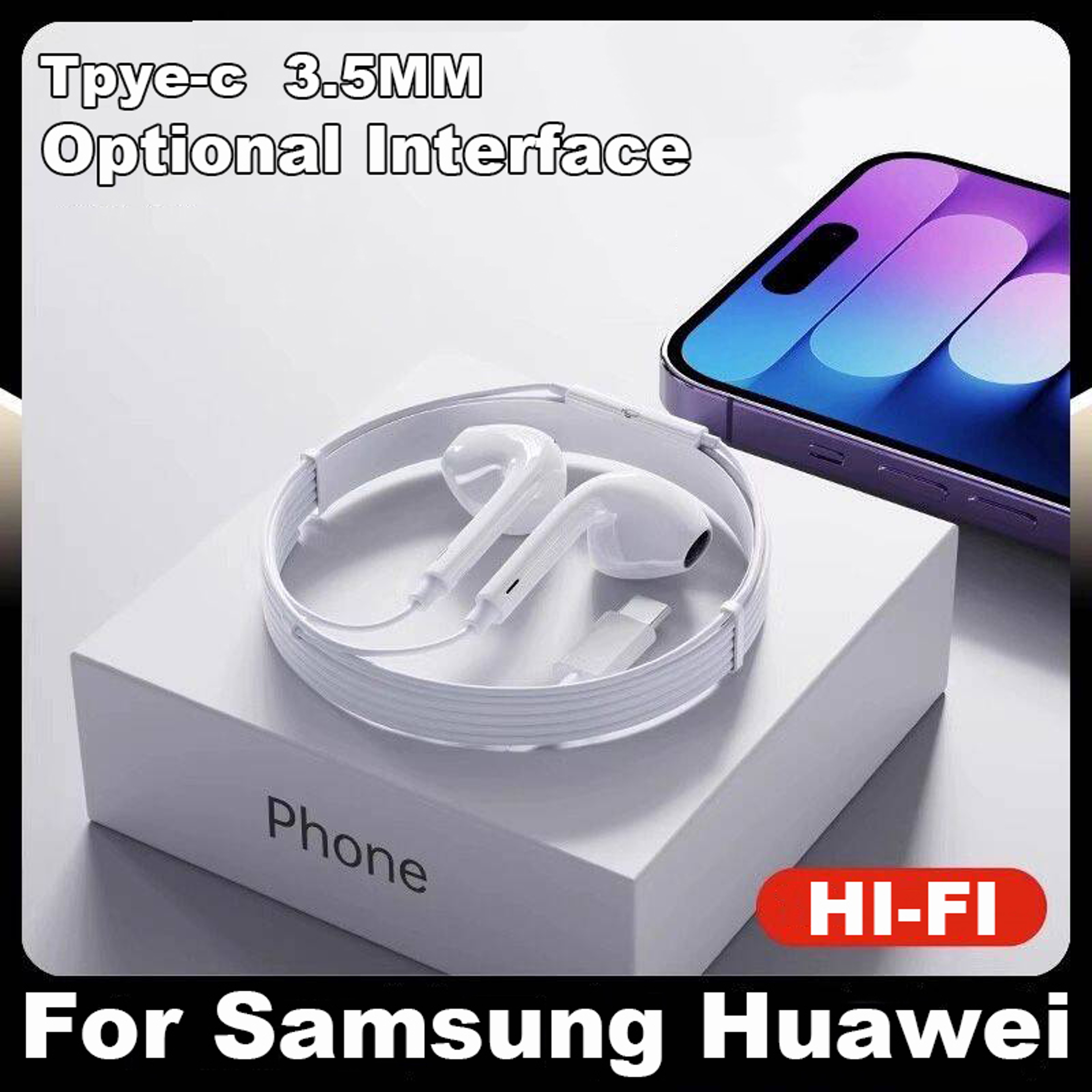 Type C Wired Earphones With HD Mic For Xiaomi Samsung Huawei USB C In Ear Headphones 0