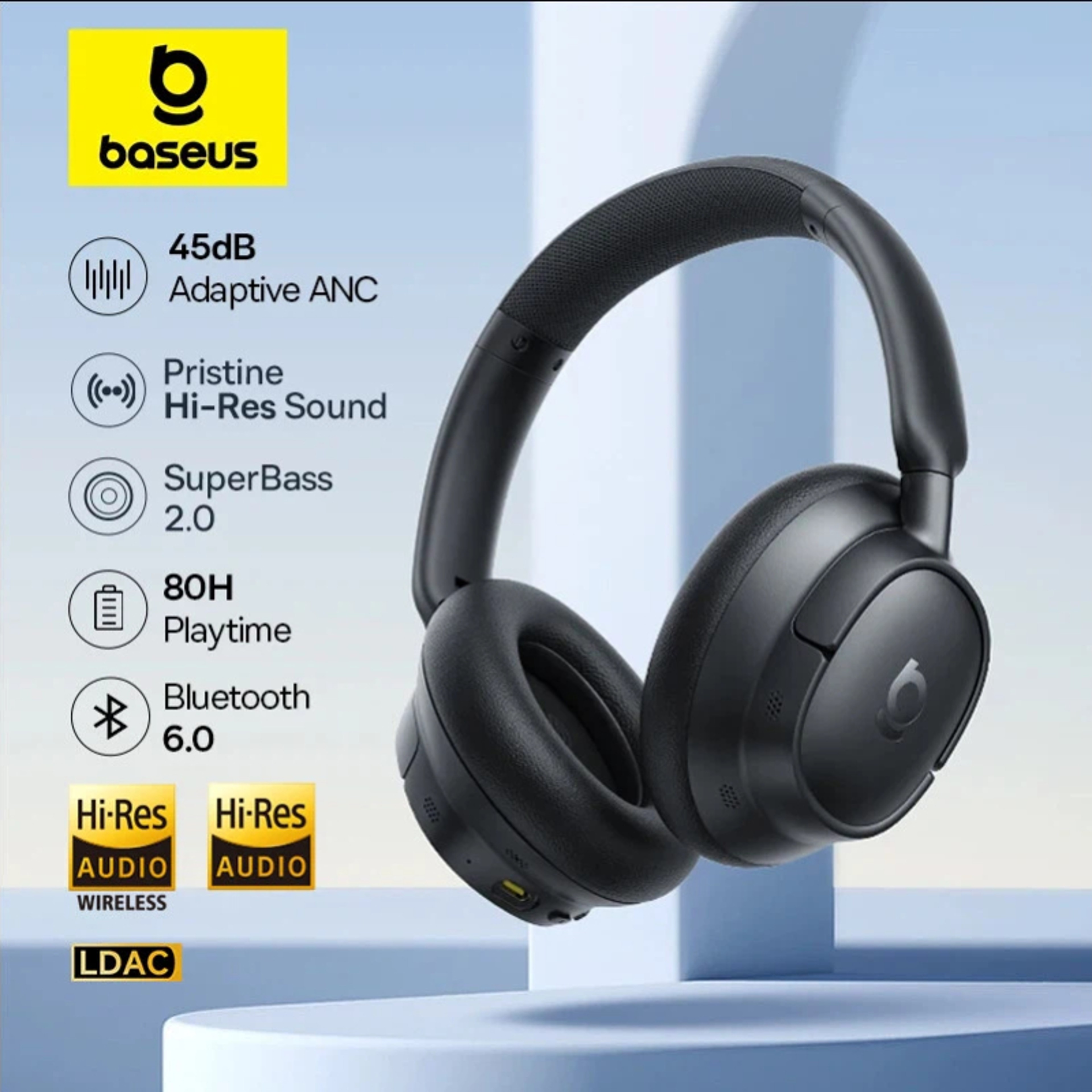 Baseus NC ANC Wireless Headphones Bluetooth Hi Res LDAC Noise Cancelling Over Ear Headphones – view 1