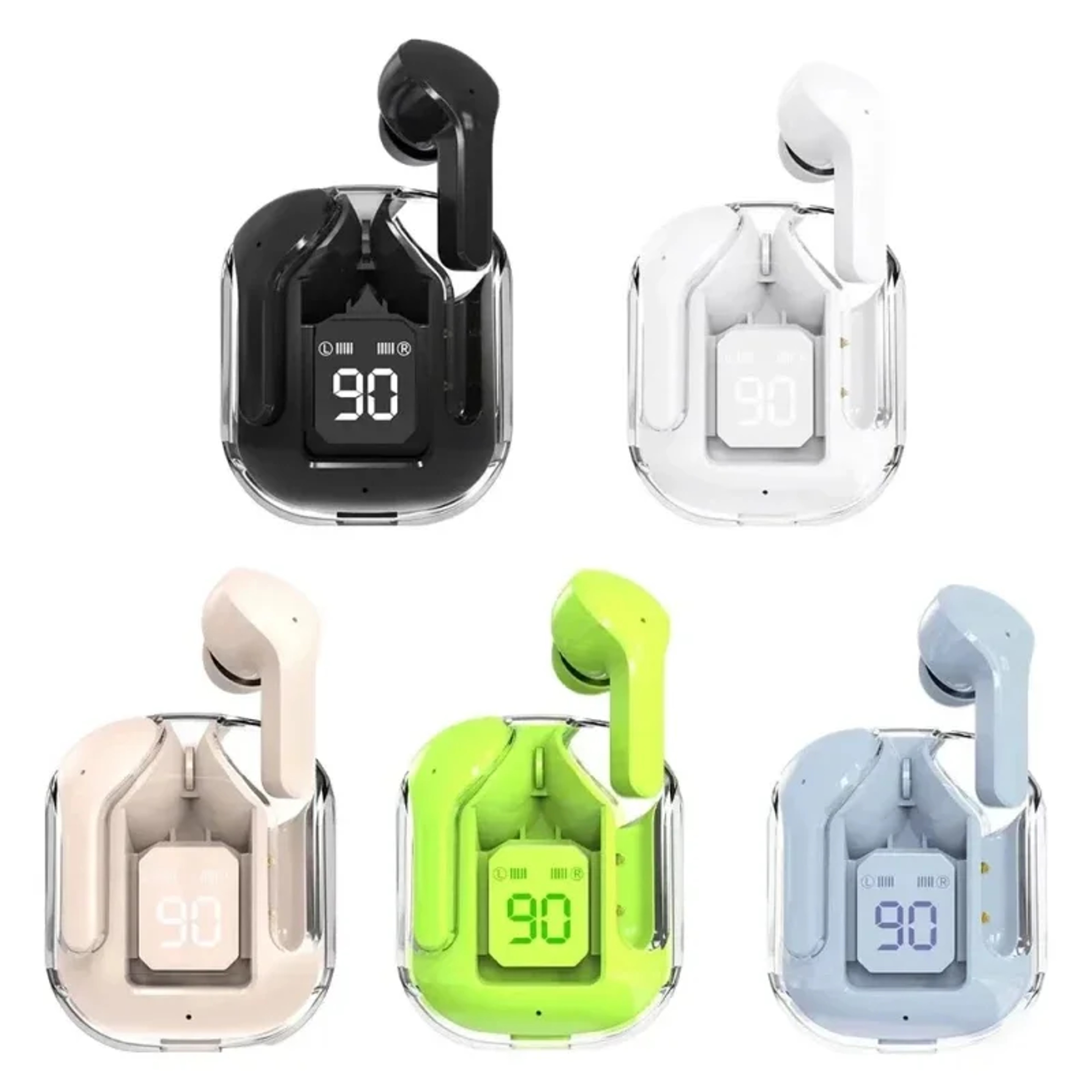 CrystalSound TWS Bluetooth Earbuds With Noise Cancellation  Transparent Digital Charging Case 0