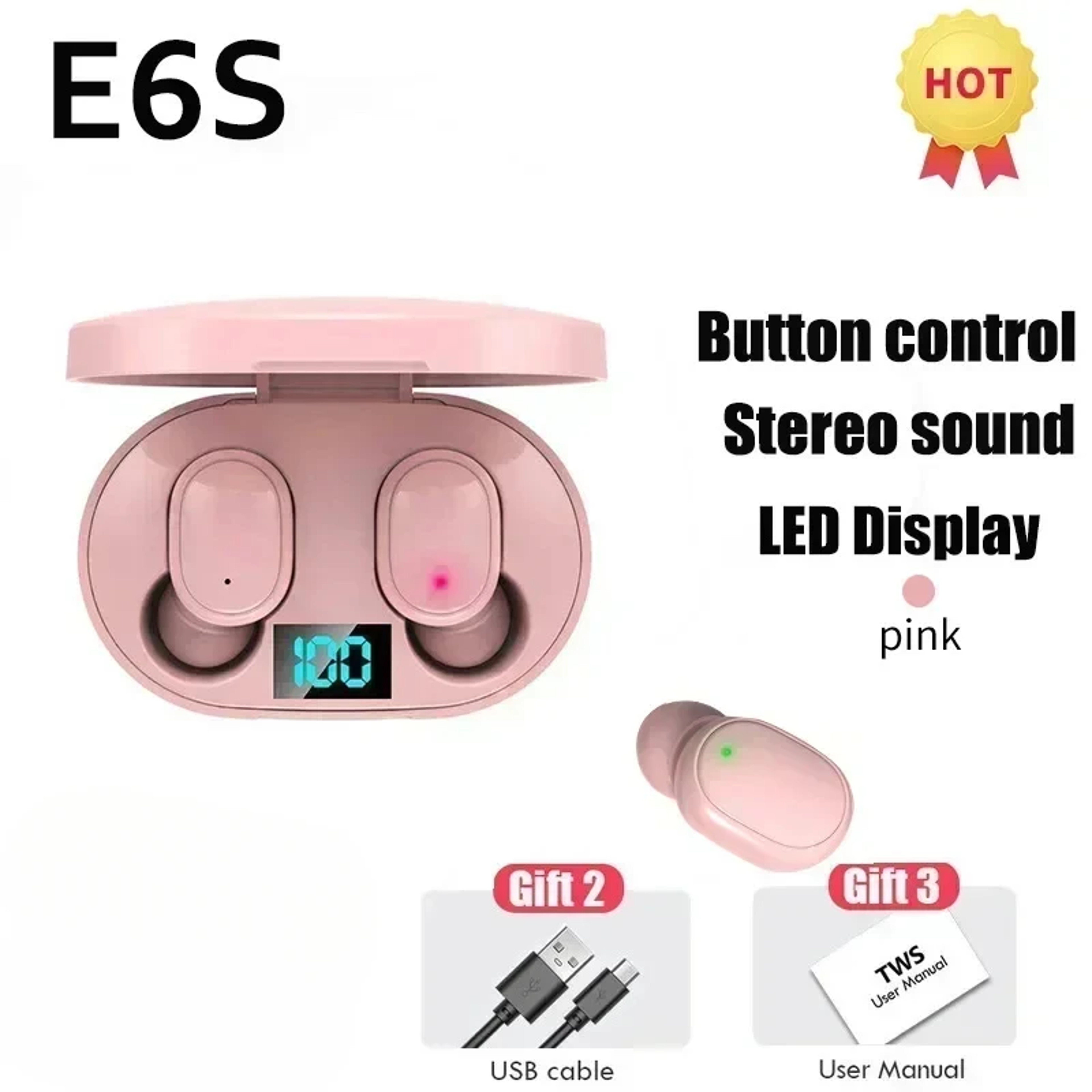 True Wireless Bluetooth Earbuds With Noise Cancellation  LED Power Display 6