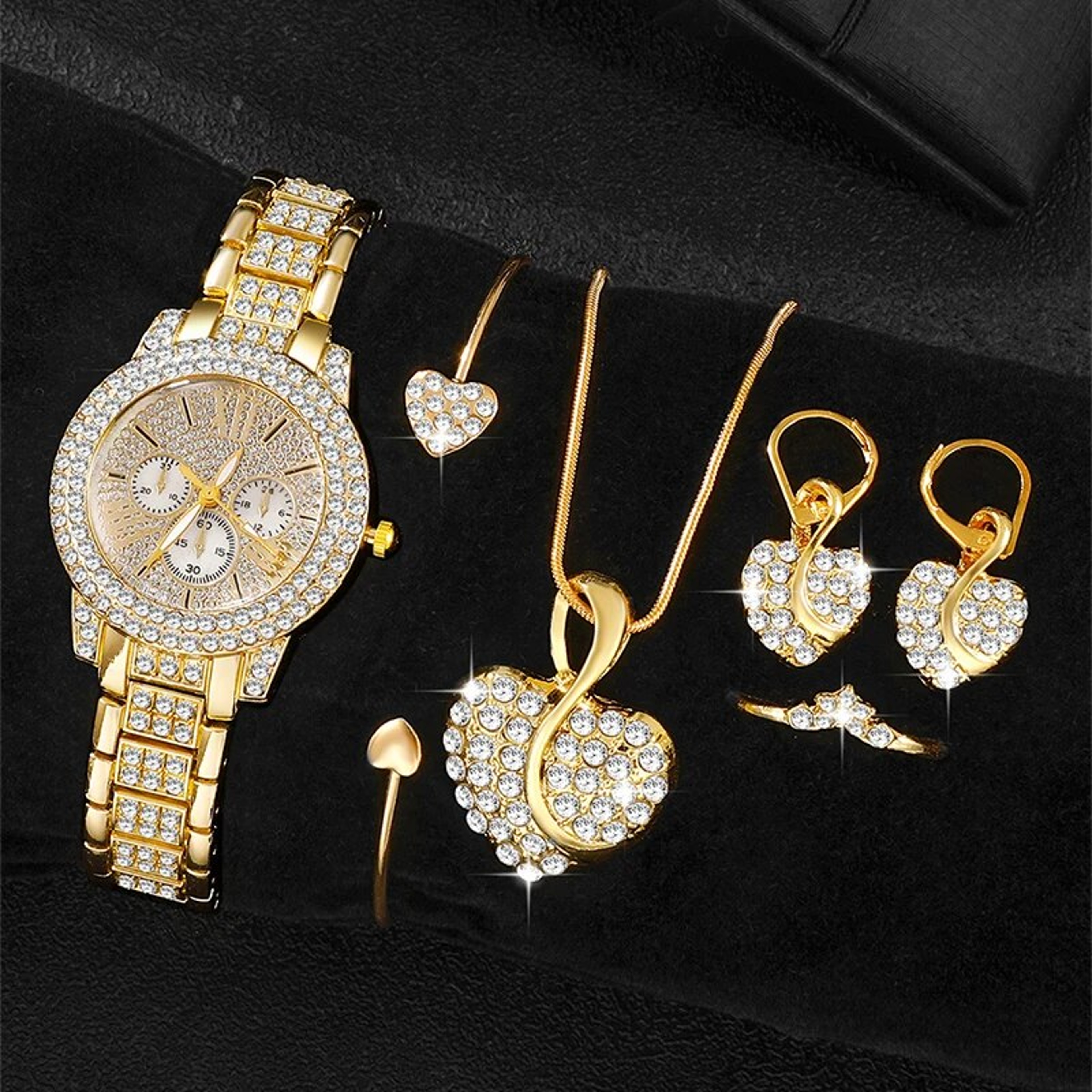 Gold Luxe Women Watch  Jewelry Gift Set Luxury Watch Set Necklace Ring  Earrings 4