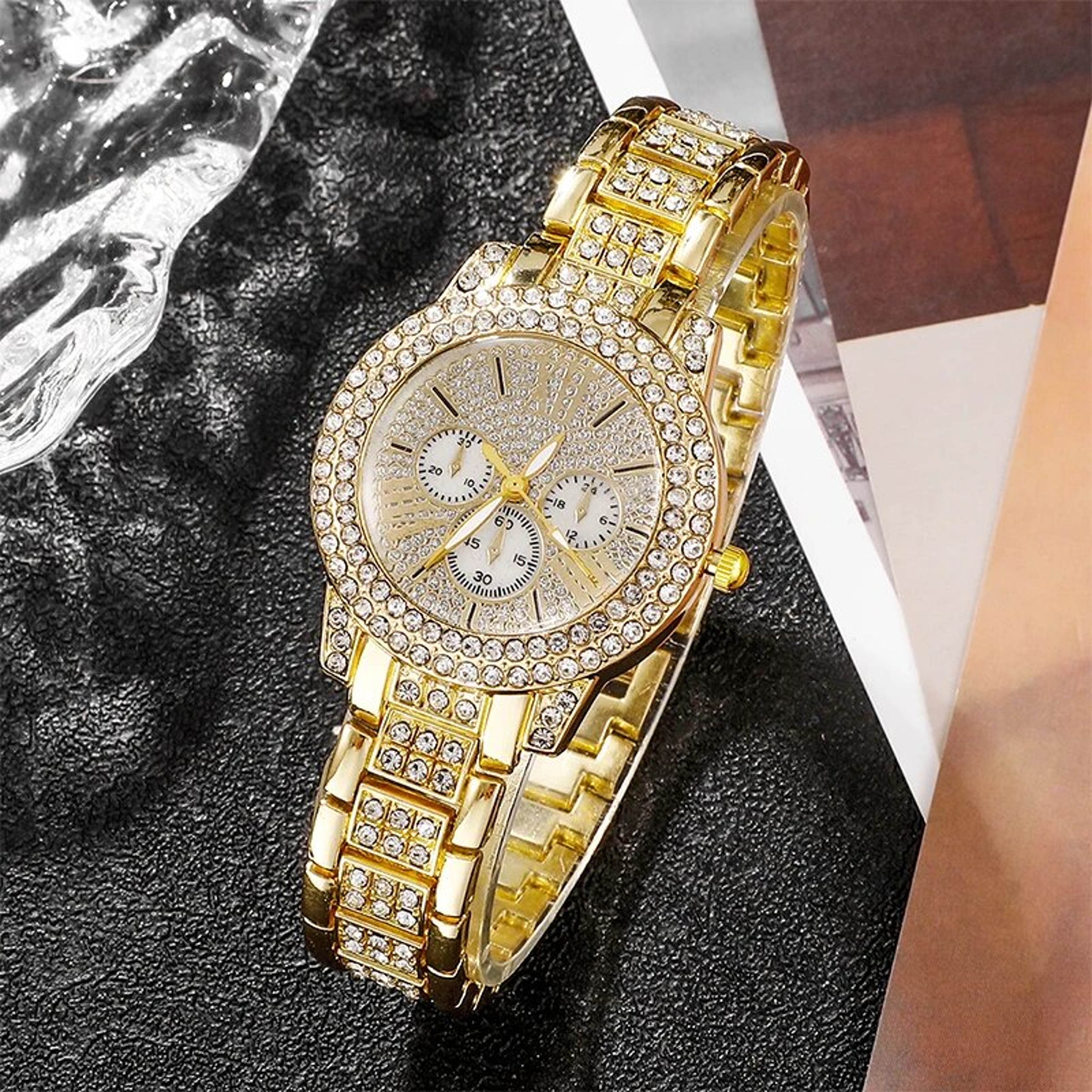 Gold Luxe Women Watch  Jewelry Gift Set Luxury Watch Set Necklace Ring  Earrings 2
