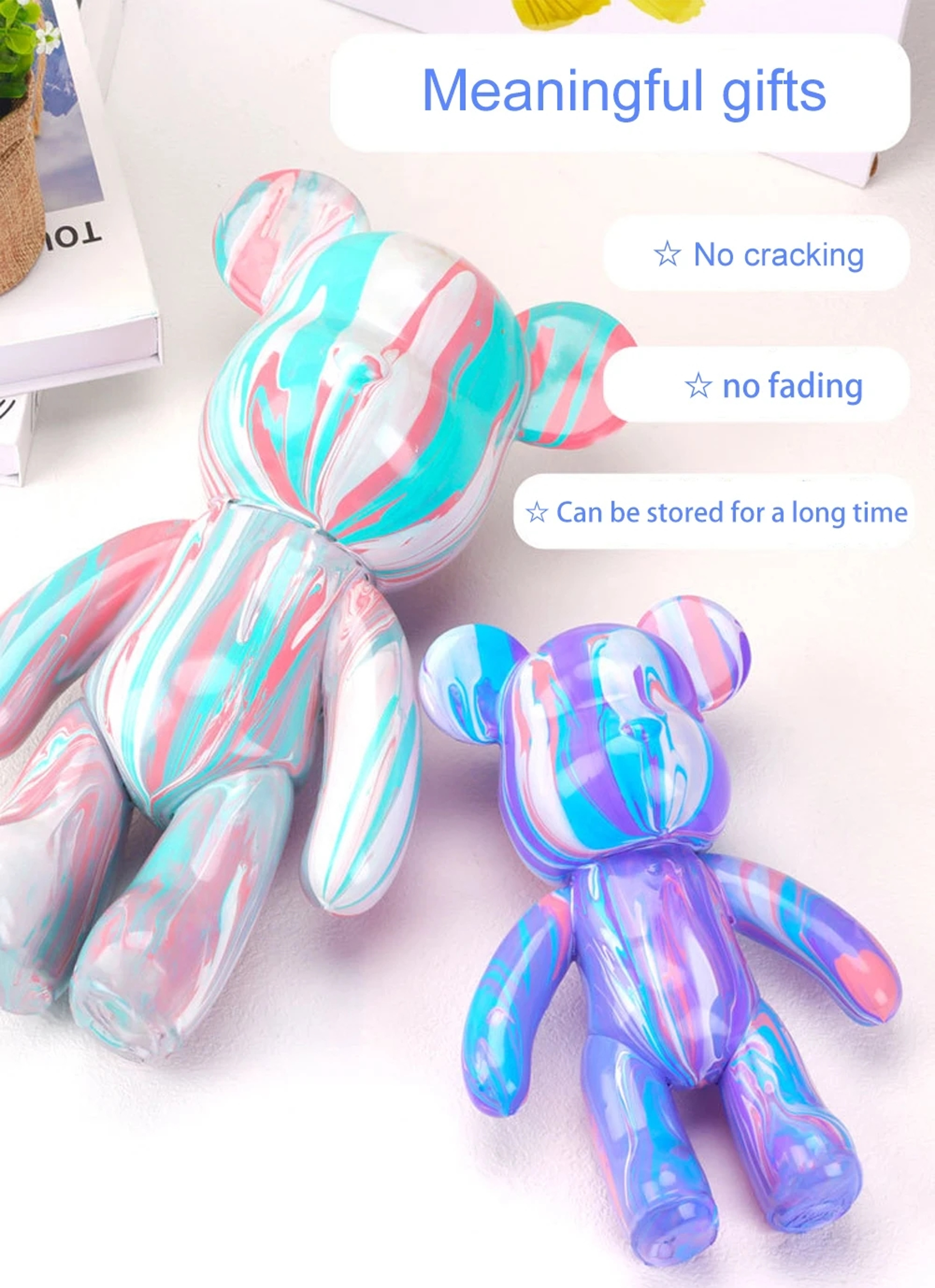 DIY Fluid Bear Kit Bearbrick Style Decor Paint Pouring Craft Sculpture 5