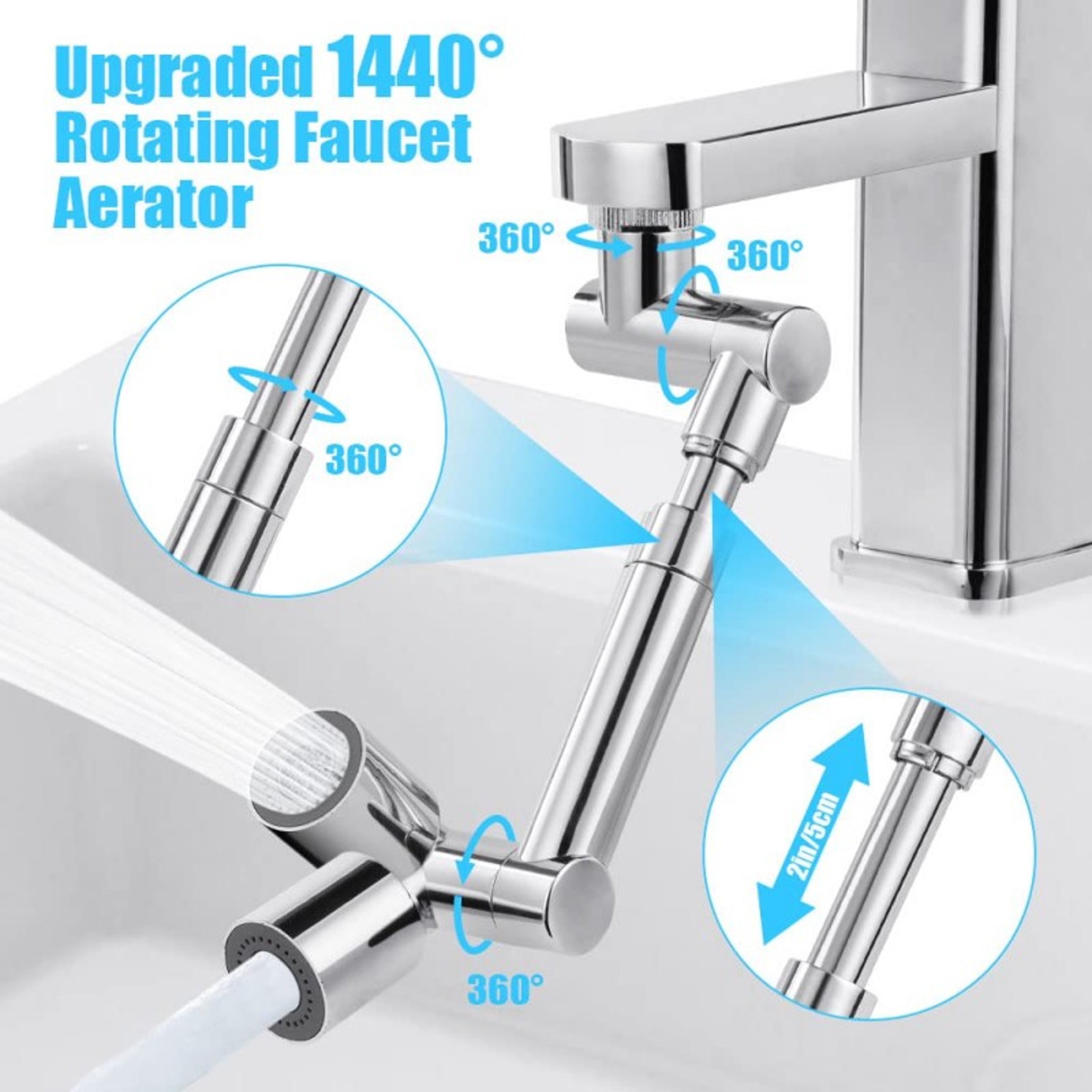 Rotating Faucet Extender With Dual Spray Mode Universal Sink Aerator 5
