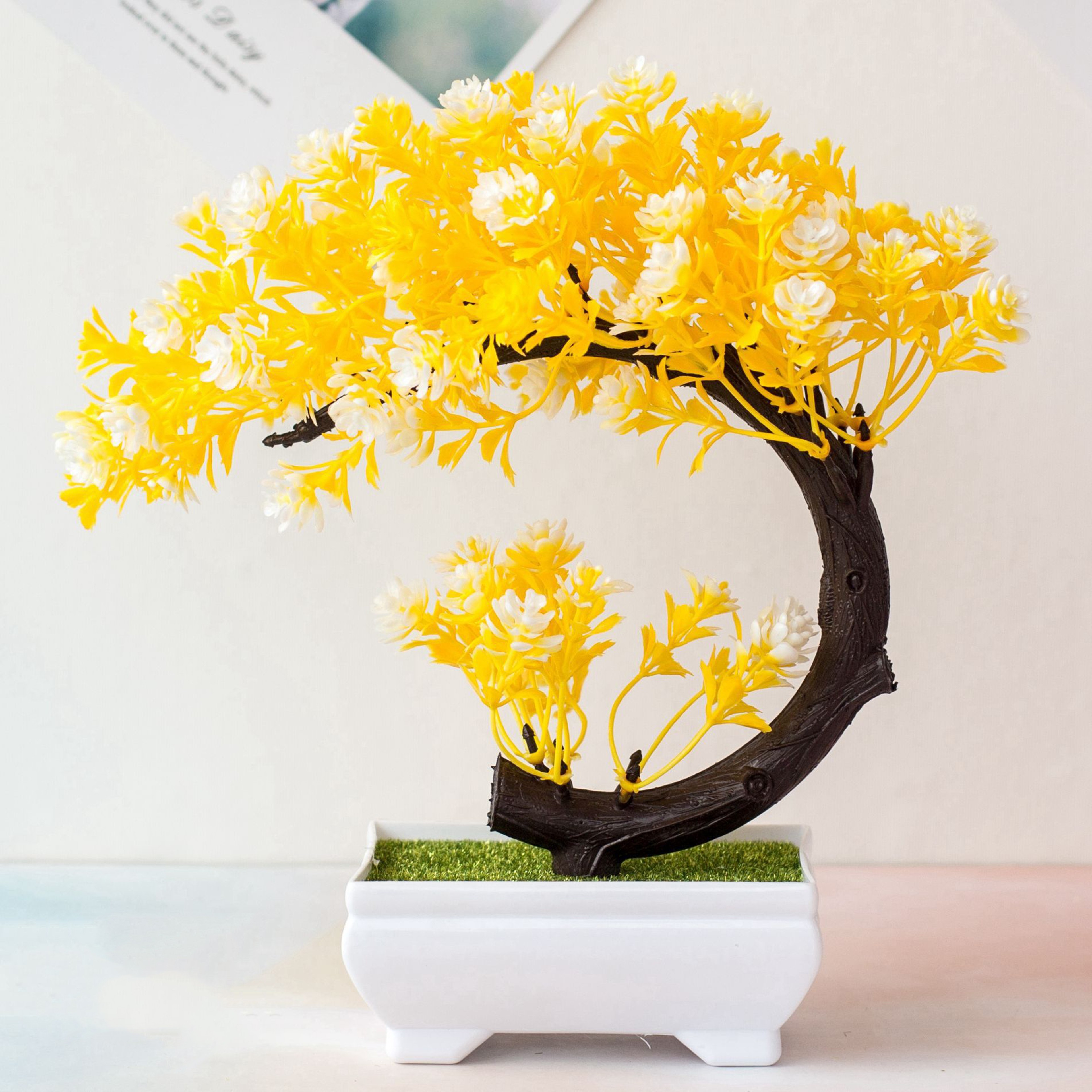 Artificial Bonsai Tree Crescent Moon Floral Desk Decor 3