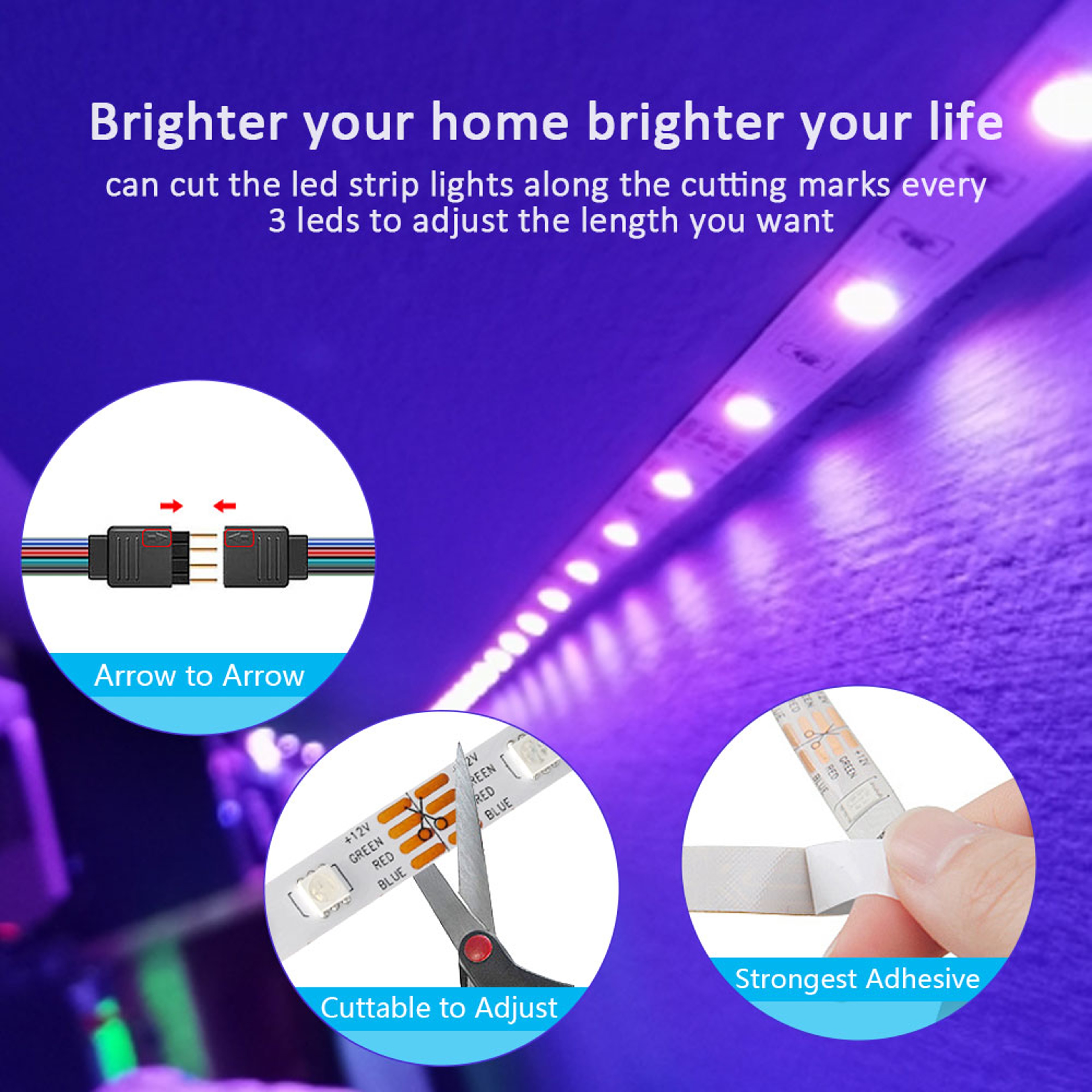 Smart RGB LED Strip Lights With Music Sync And Color Changing Ambient Lighting 3