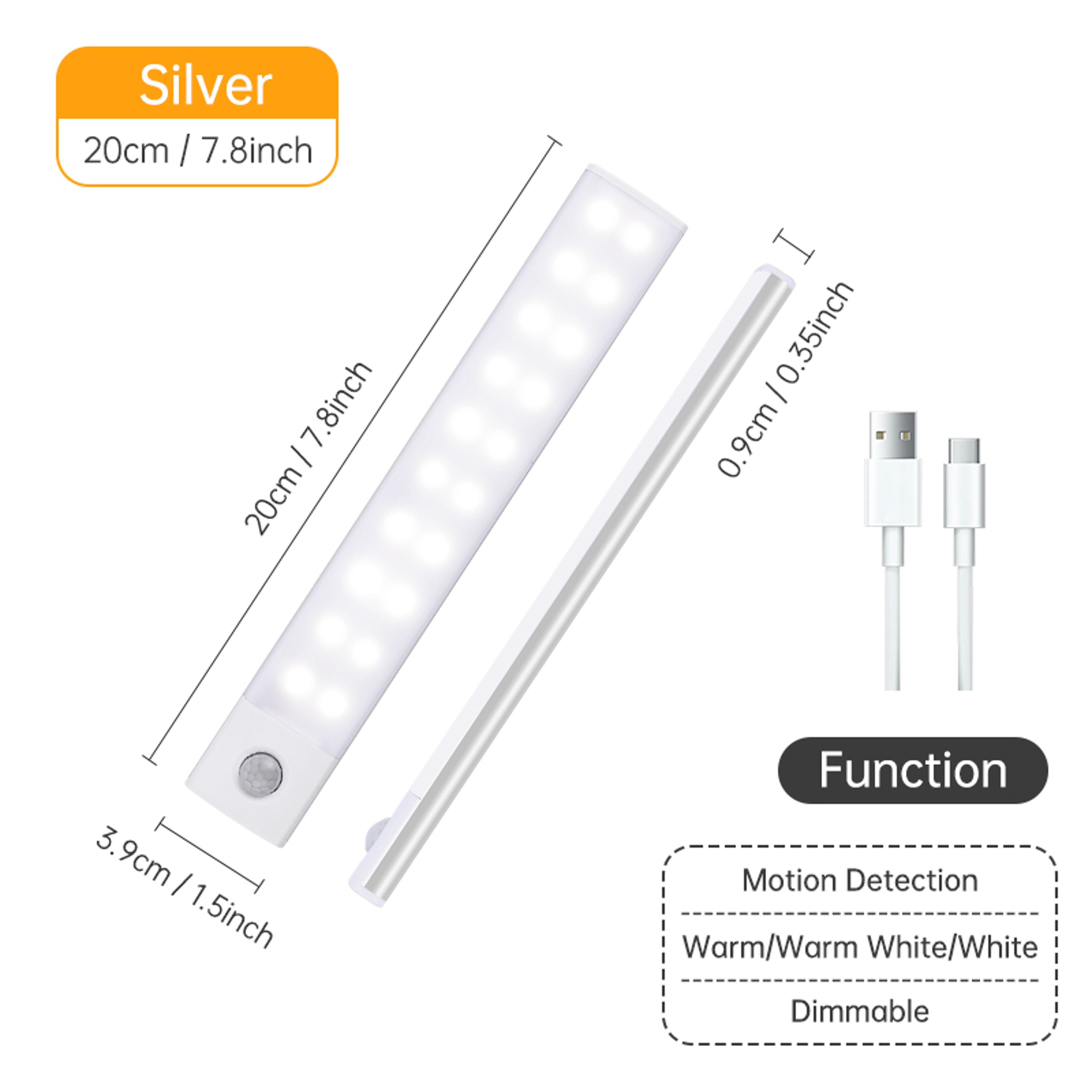 Motion Sensor Light USB Rechargeable LED Cabinet Light For Kitchen Closet  Wardrobe 8