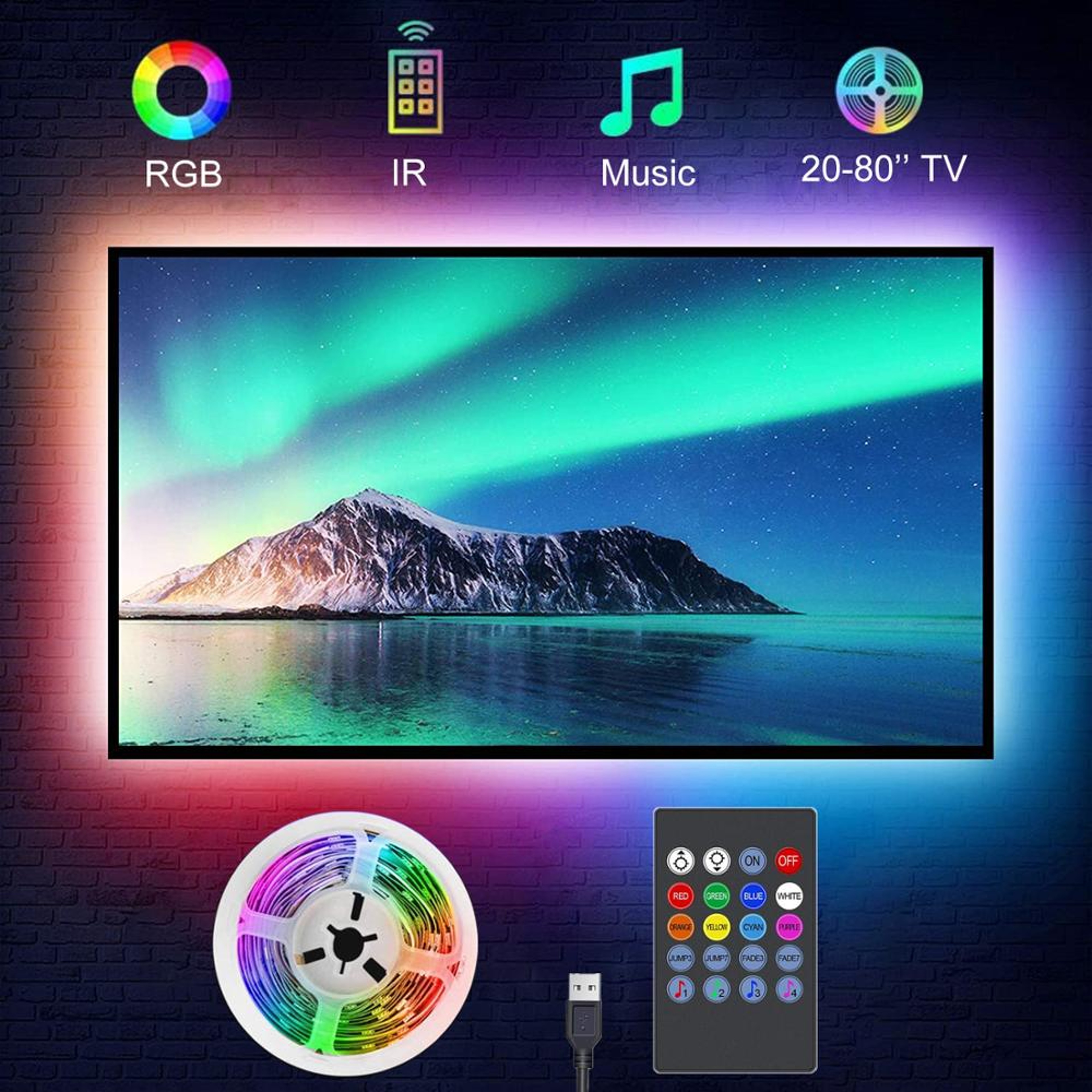Music Sync TV LED Backlight USB Powered RGB LED Strip Lights for TVs PCs & Mirrors – view 1
