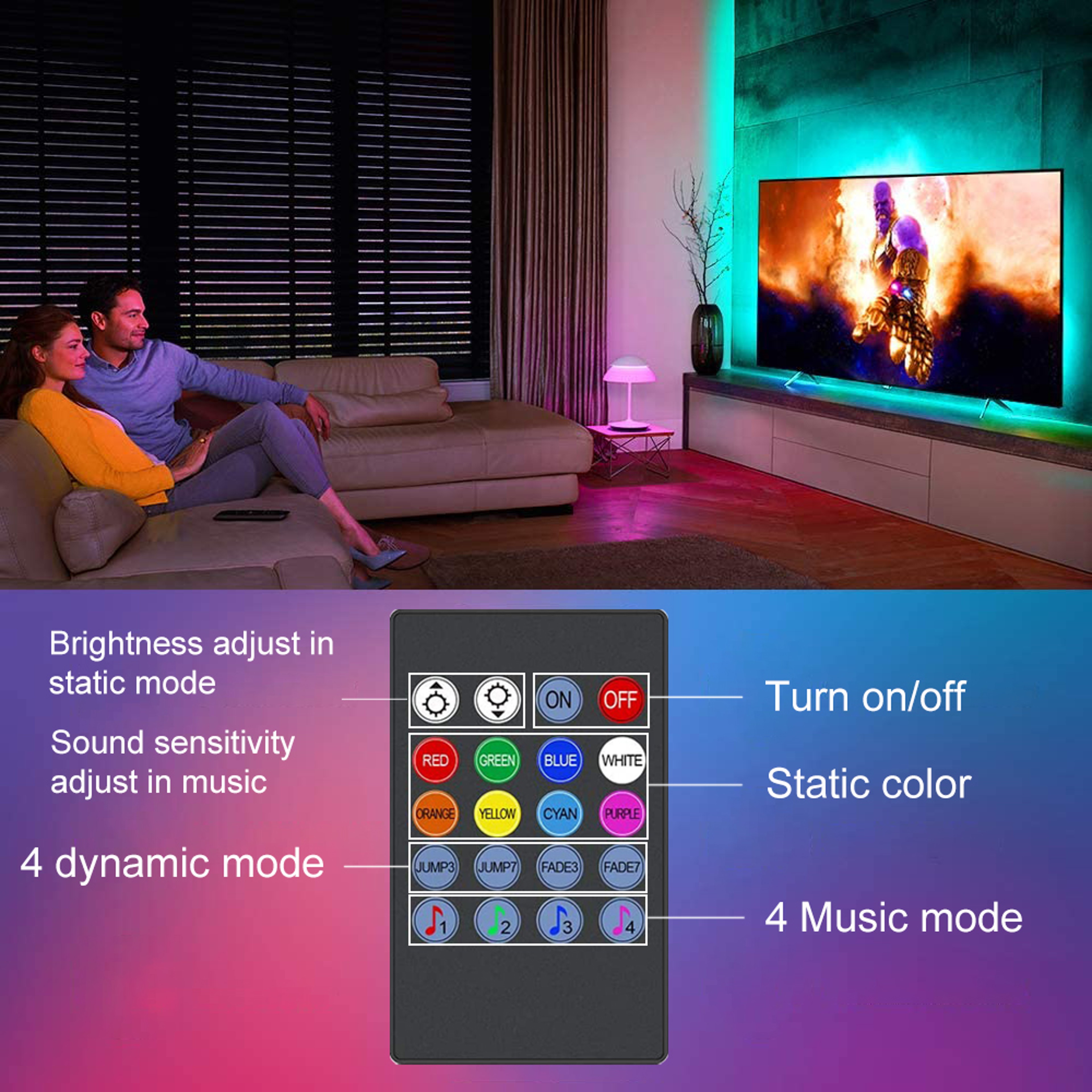 Music Sync TV LED Backlight USB Powered RGB LED Strip Lights for TVs PCs & Mirrors – view 3
