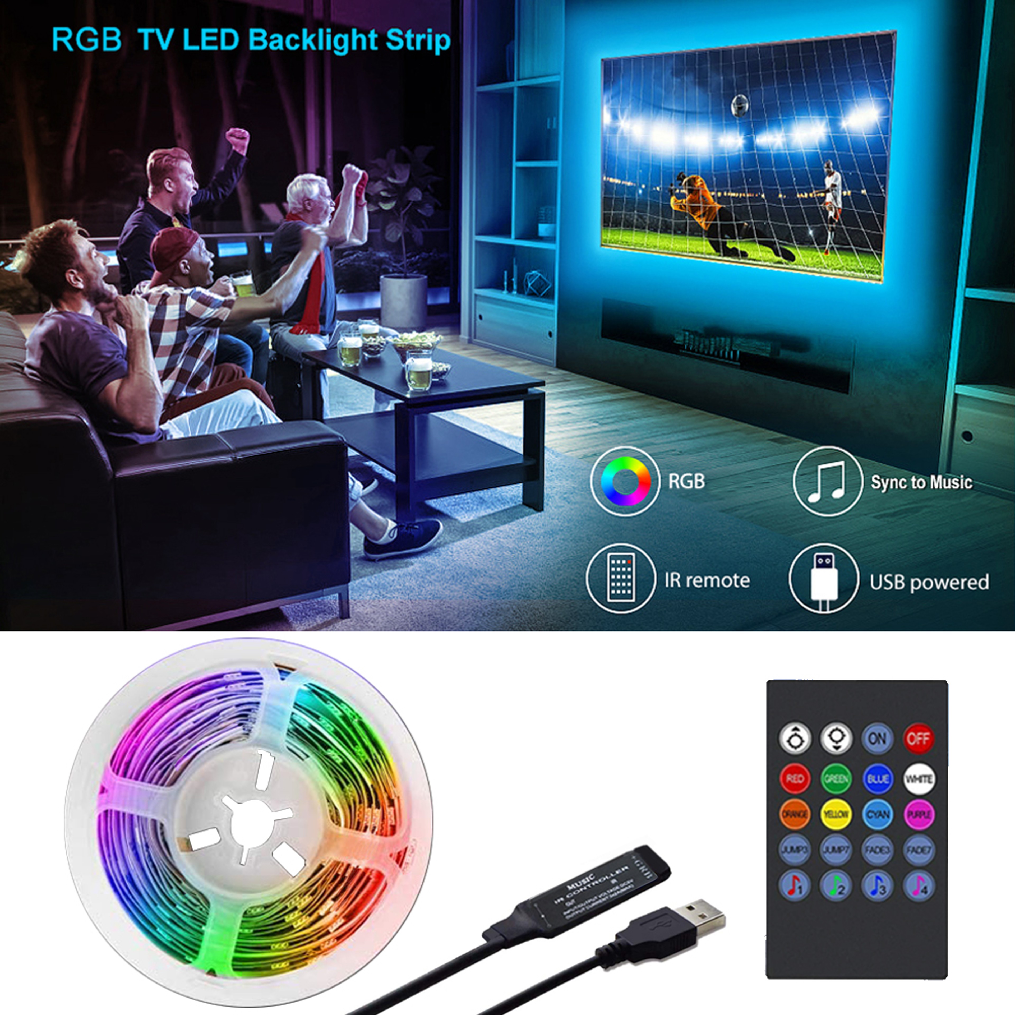 Music Sync TV LED Backlight USB Powered RGB LED Strip Lights for TVs PCs & Mirrors – view 4