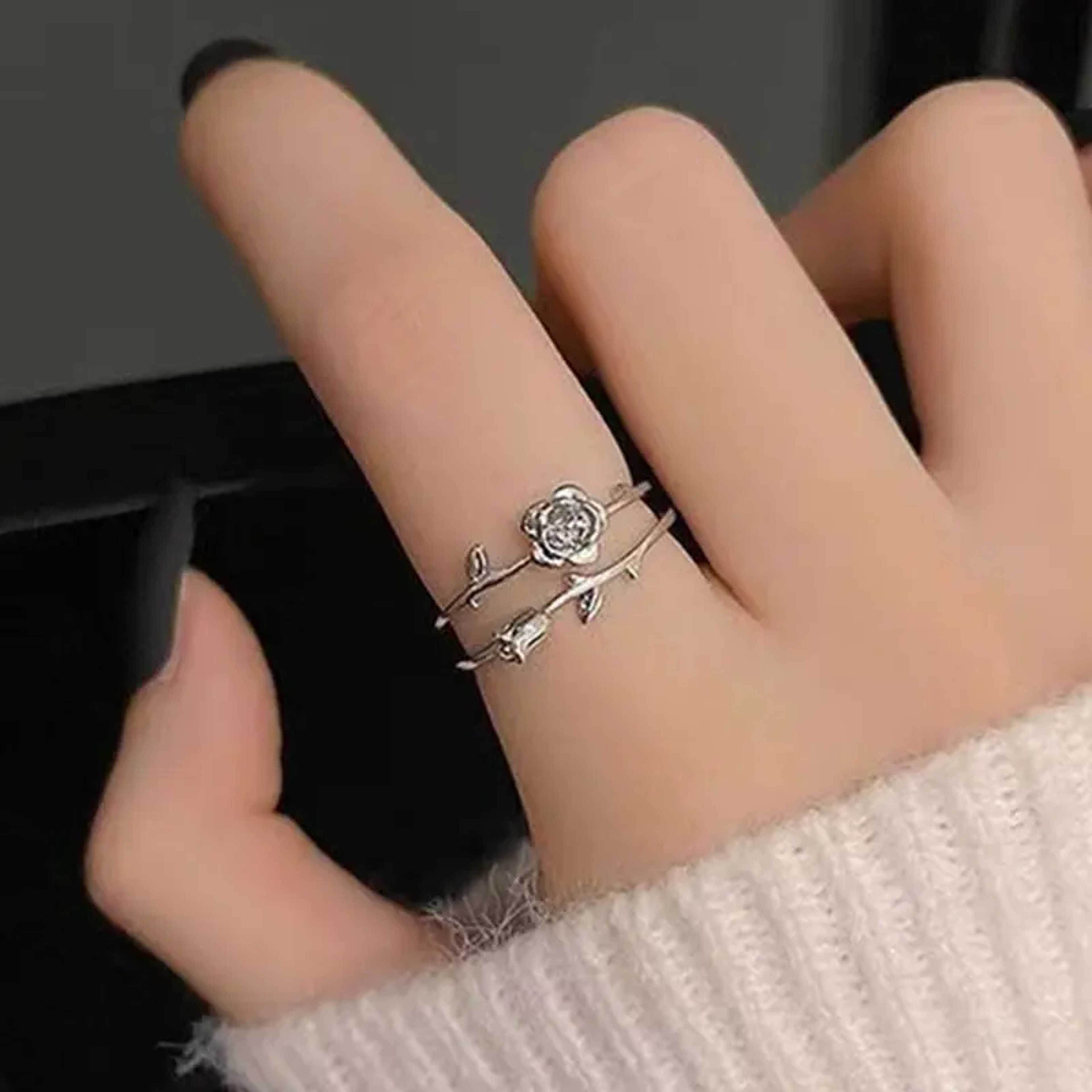 Goth Rose Thorn Stainless Steel Ring Adjustable Couple Ring For Men  Women 2
