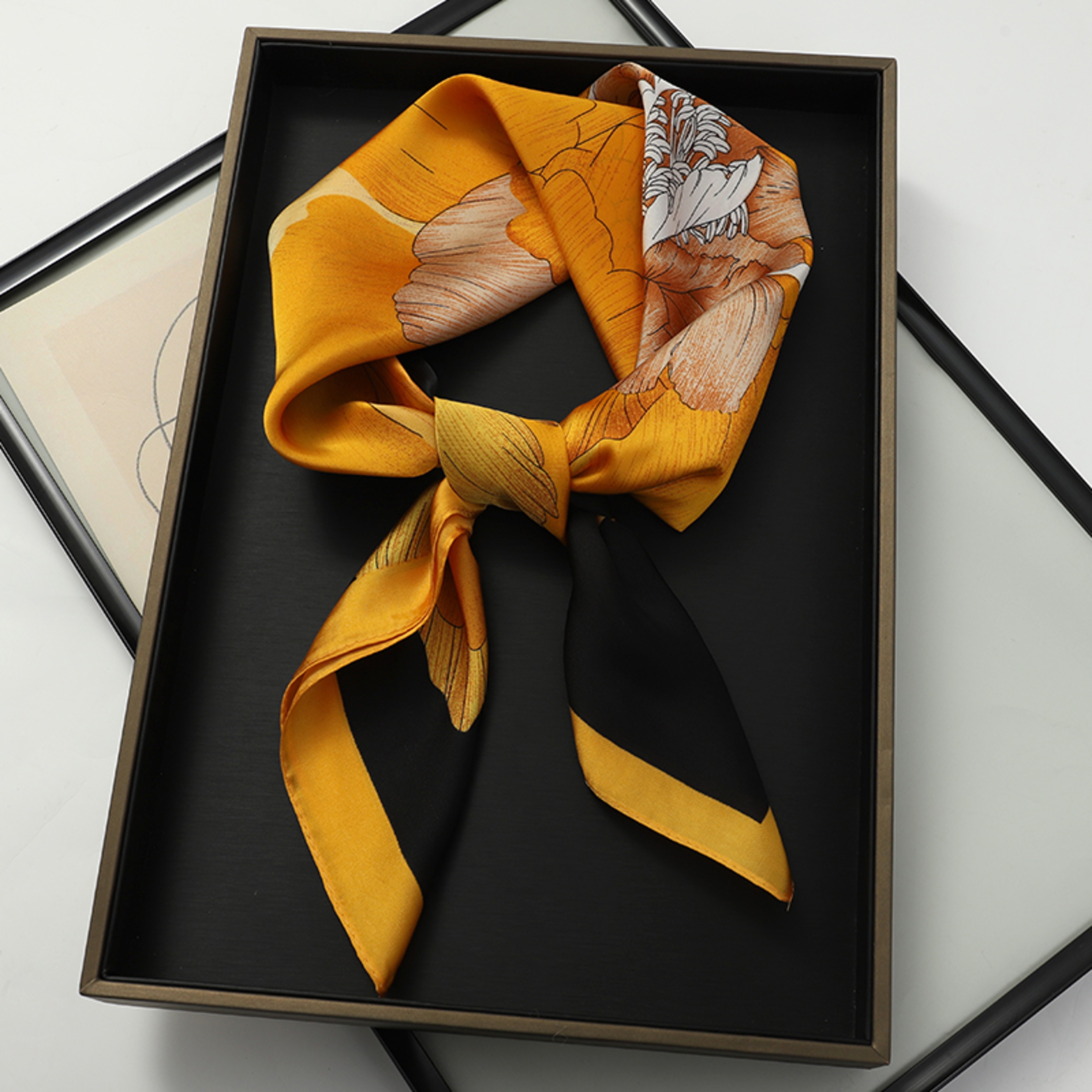 Luxury Silk Square Scarf For Women Floral Hair Scarf Neck Wrap Bandana 12