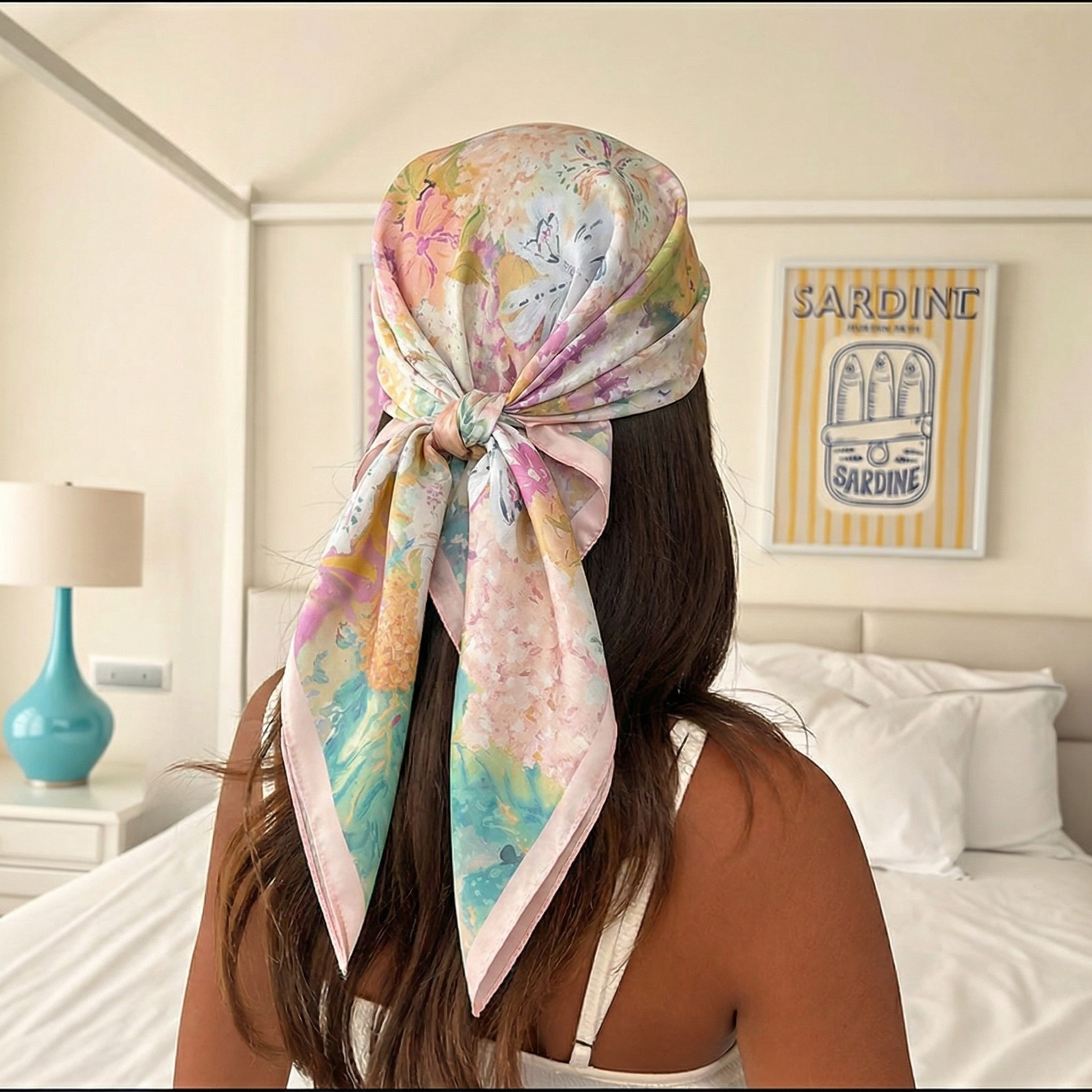 Elegant Silk Scarf For Women Satin Square Hair  Neck Scarf Bandana 0