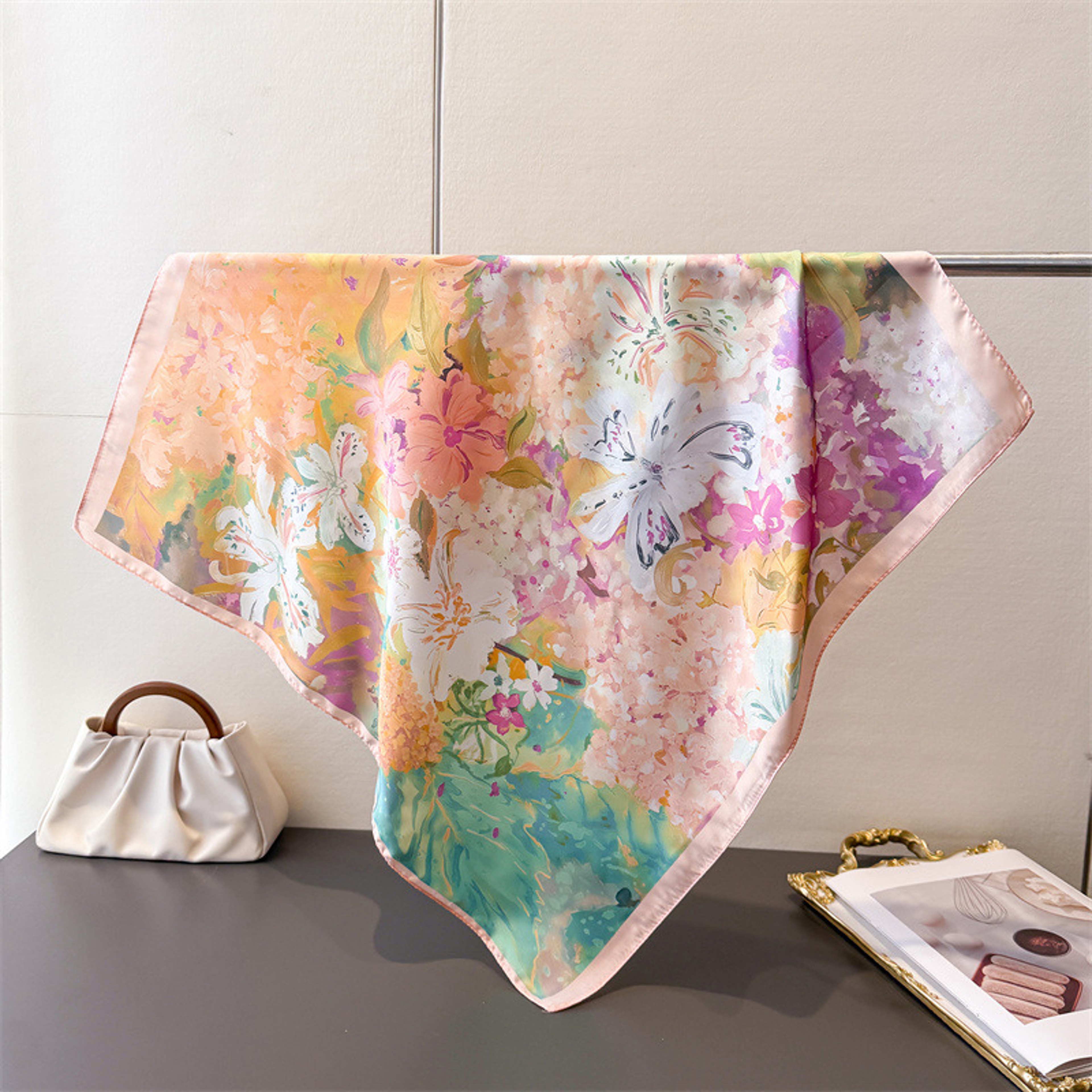 Elegant Silk Scarf For Women Satin Square Hair  Neck Scarf Bandana 2