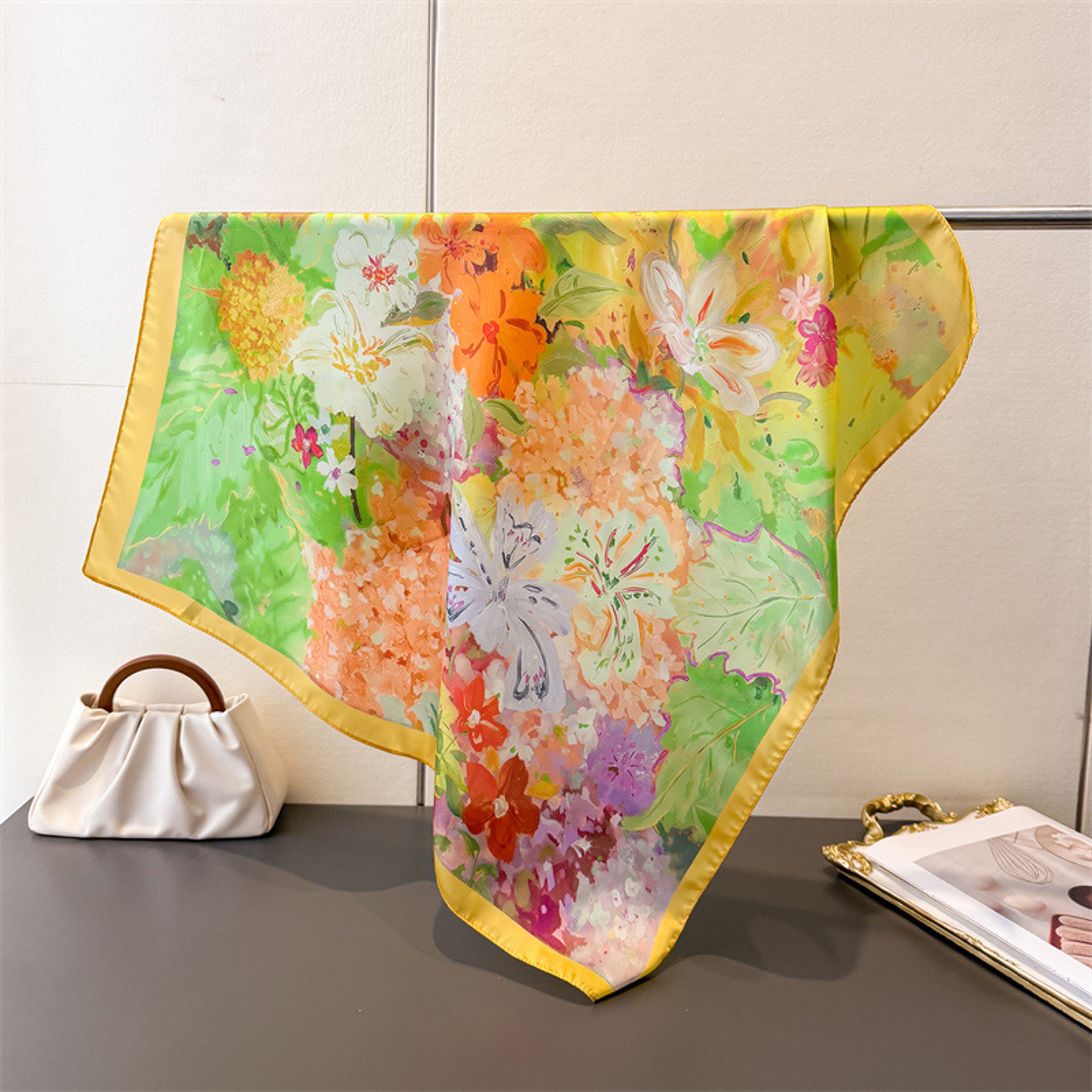 Elegant Silk Scarf For Women Satin Square Hair  Neck Scarf Bandana 3