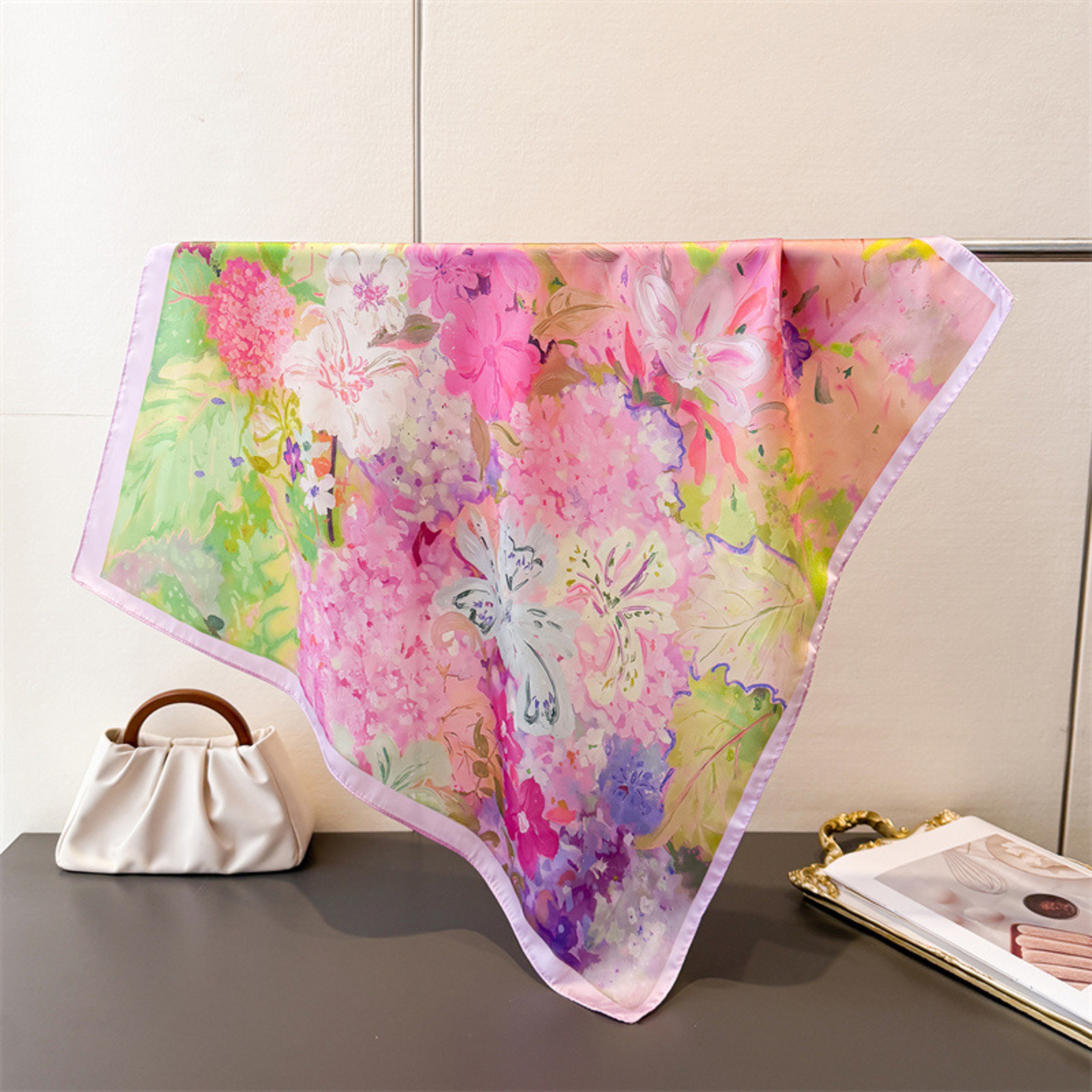 Elegant Silk Scarf For Women Satin Square Hair  Neck Scarf Bandana 4