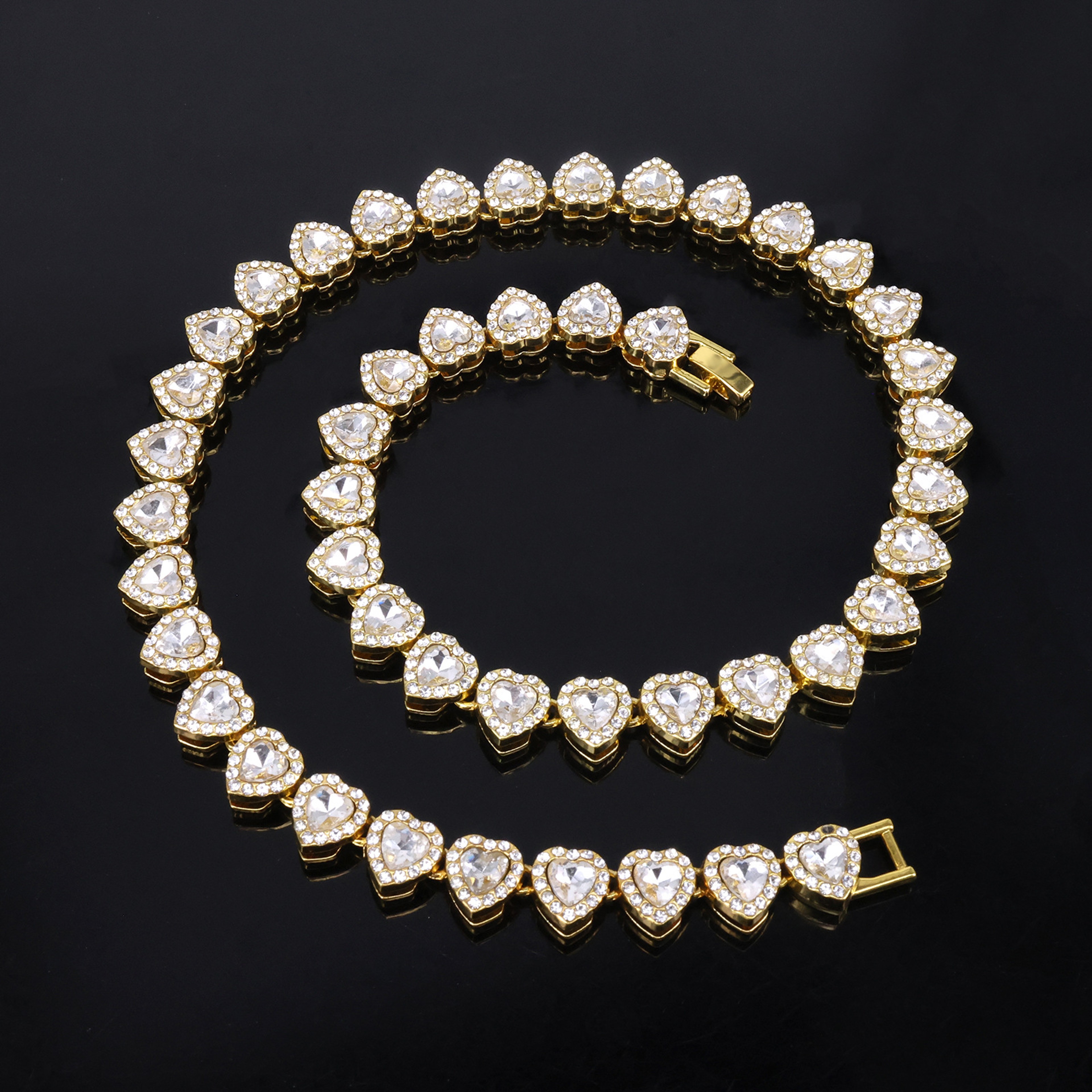 ZAKOL Heart Tennis Chain Necklace  Bracelet Set With CZ Rhinestones For Hip Hop Style 0