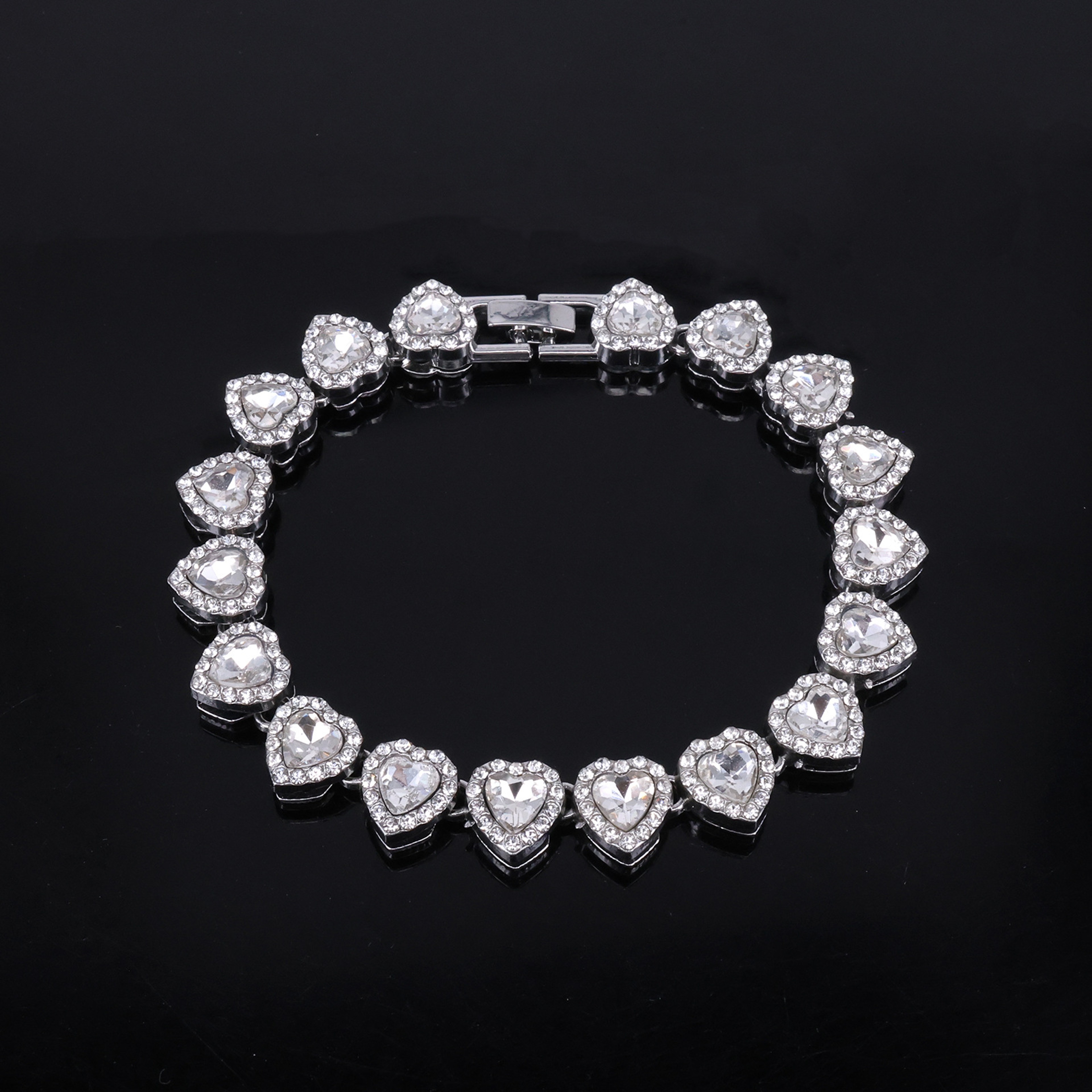 ZAKOL Heart Tennis Chain Necklace  Bracelet Set With CZ Rhinestones For Hip Hop Style 3