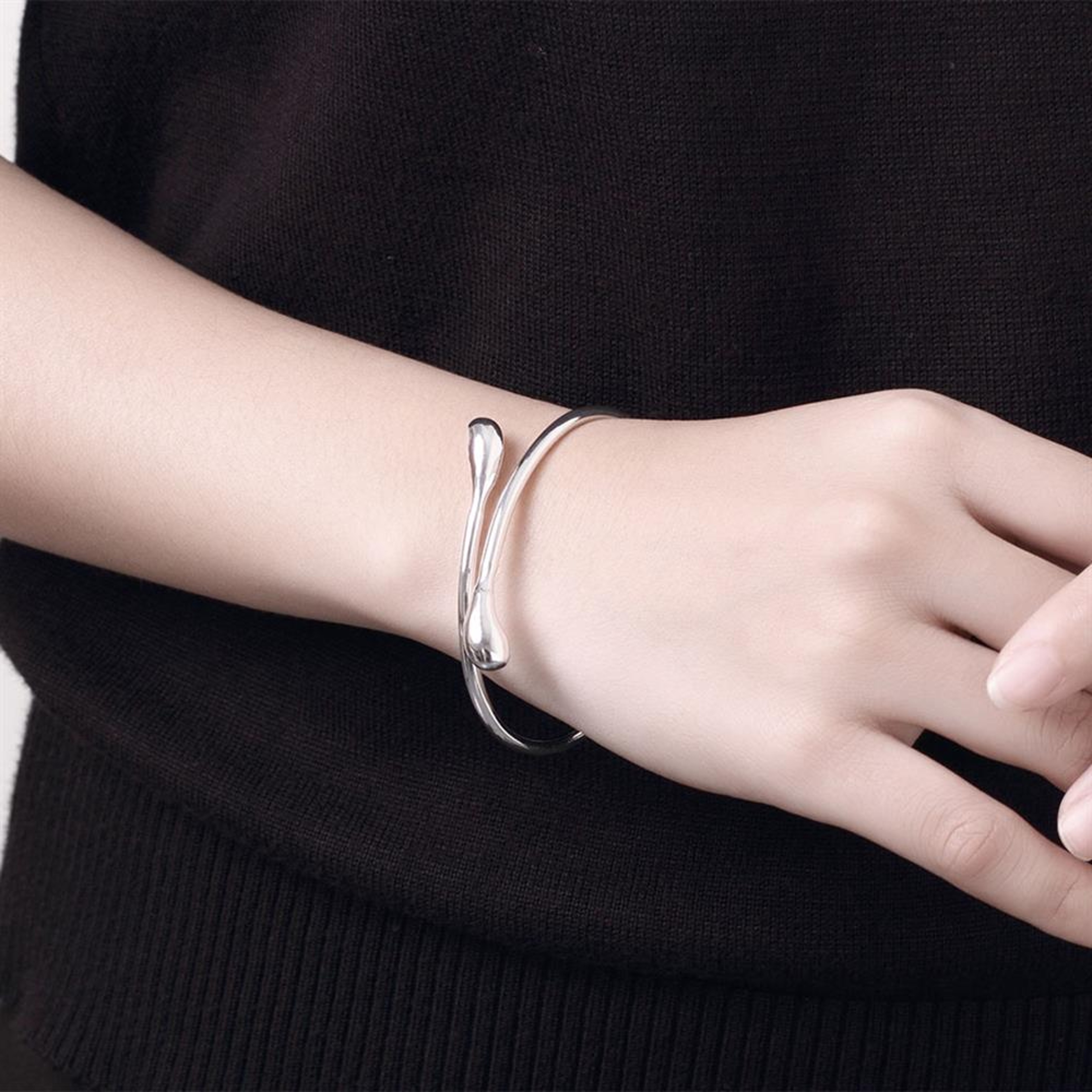 Elegant Sterling Silver Bracelet Water Drop Cuff Bangle For Women 3