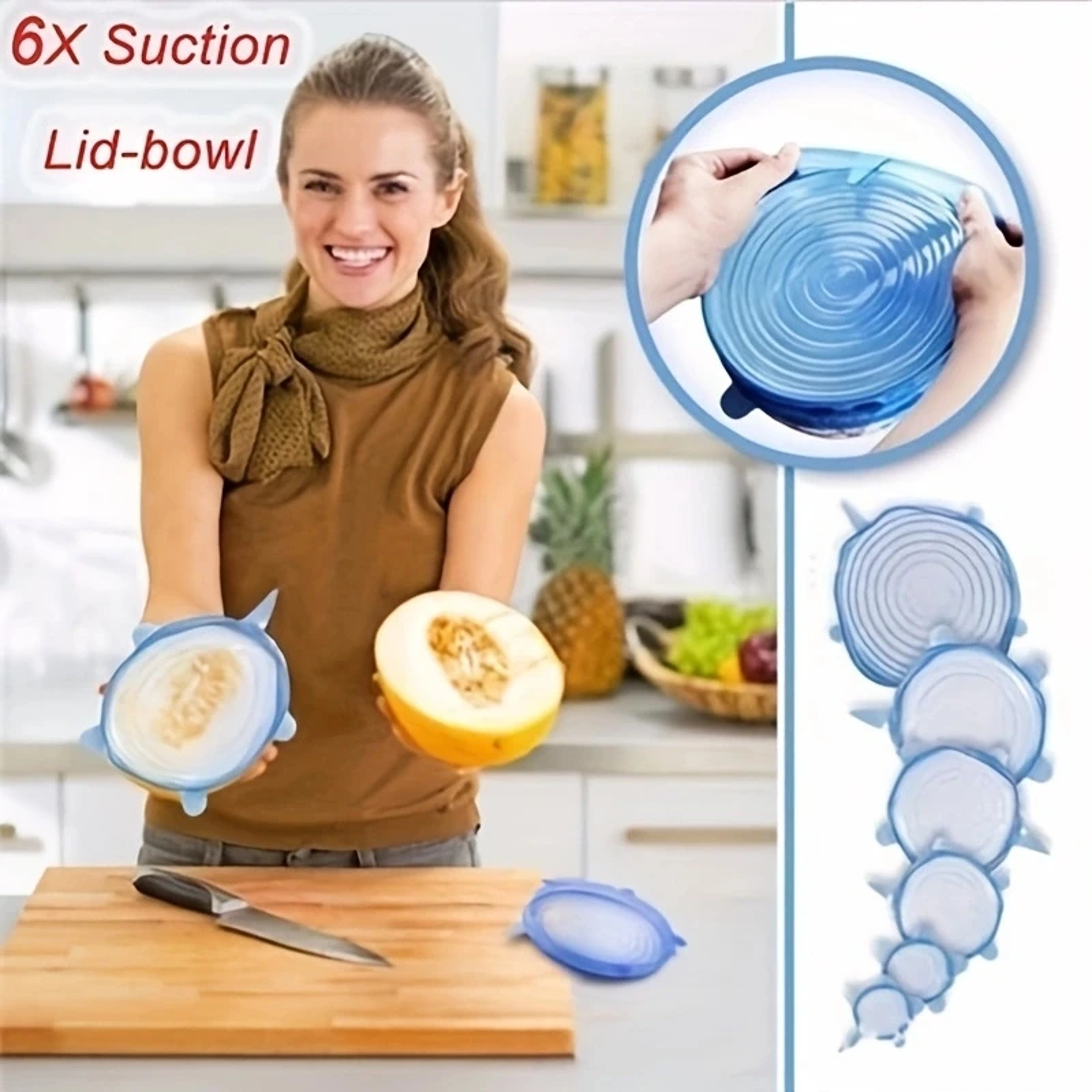 Silicone Stretch Lids Reusable Food Covers For Bowls Cans  Containers Airtight Kitchen Set 1