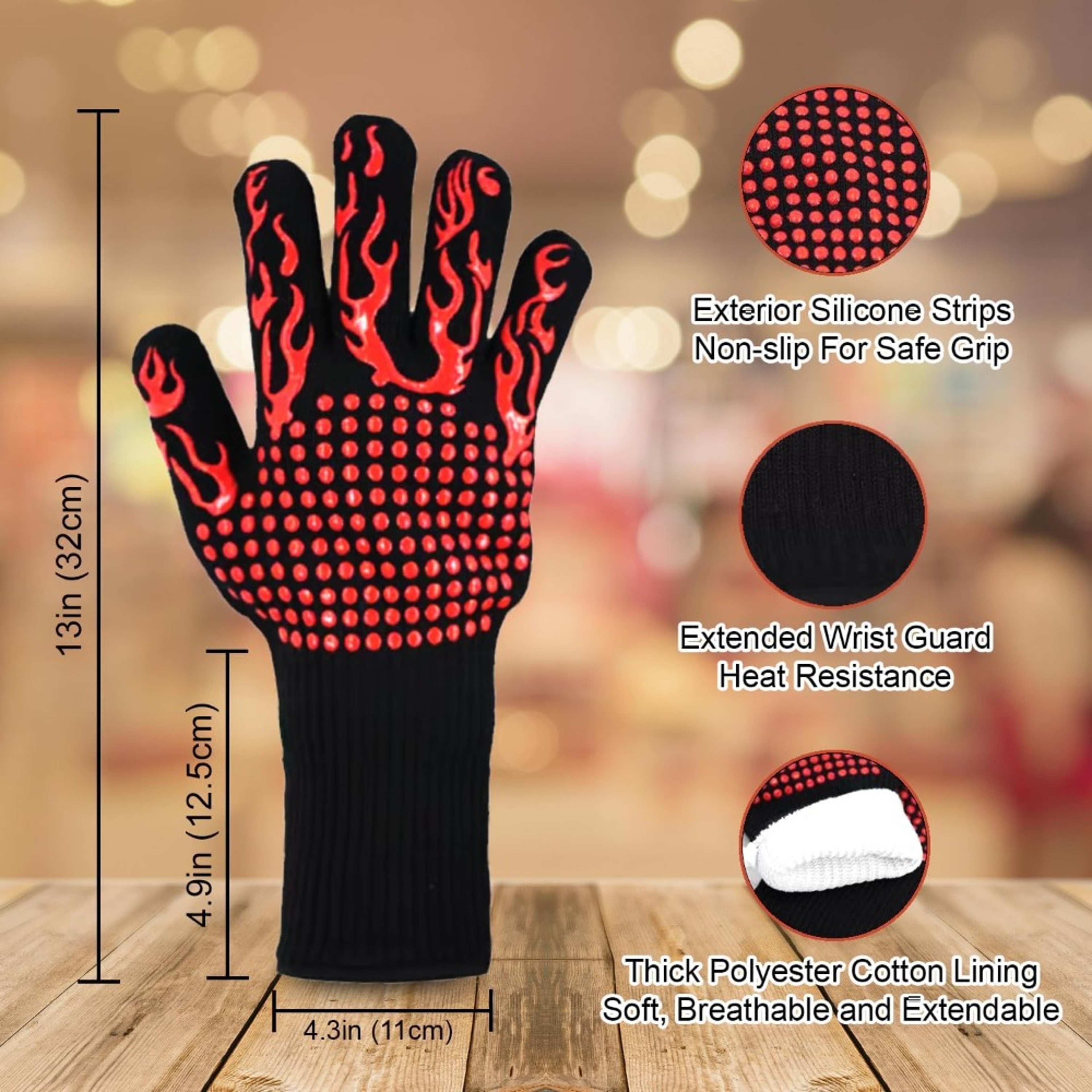 FireShield BBQ Gloves Heat Resistant Grill  Oven Gloves With Non Slip Silicone Grip 5