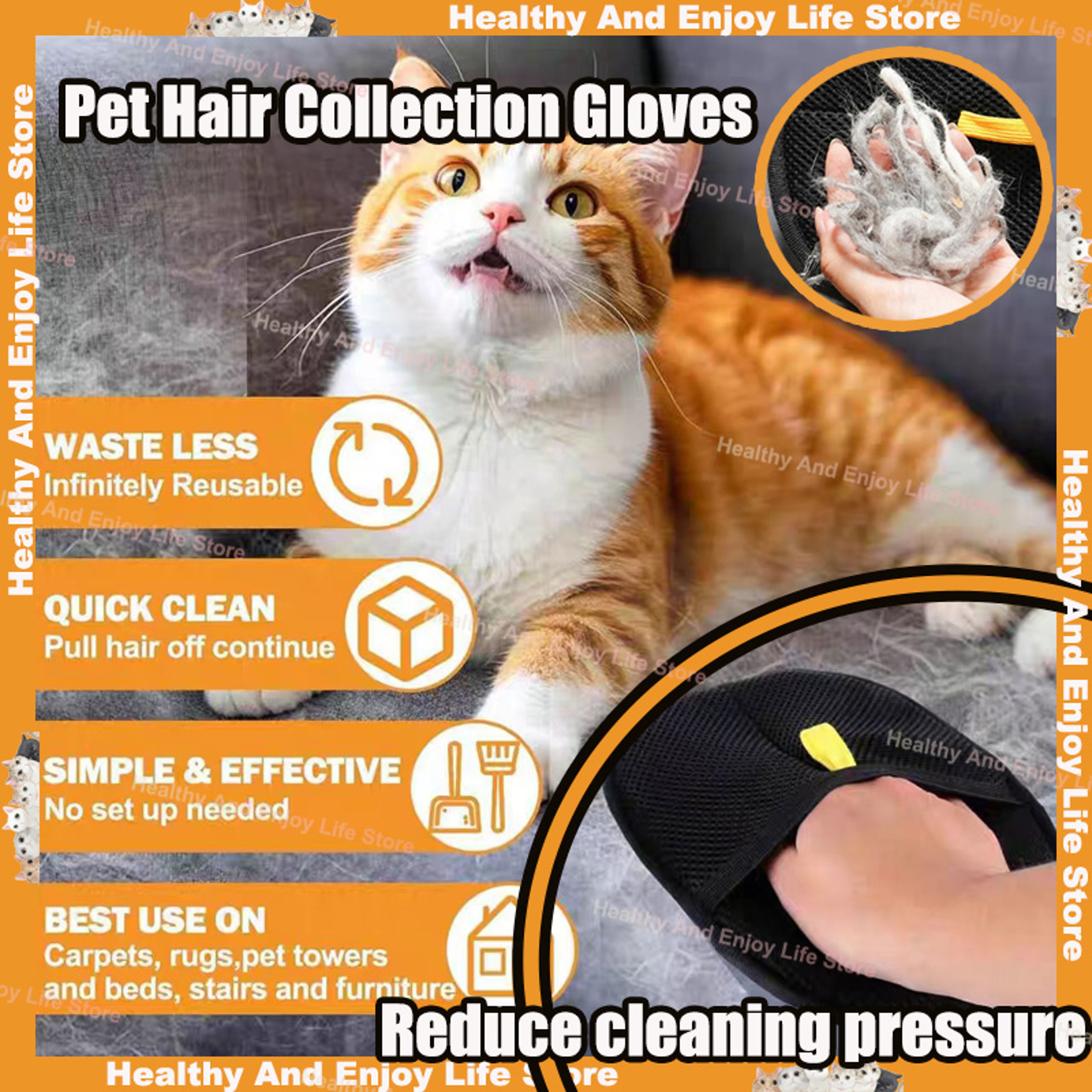 FurEase Pet Hair Remover Glove Double Sided Pet Grooming Glove For Dogs  Cats 2