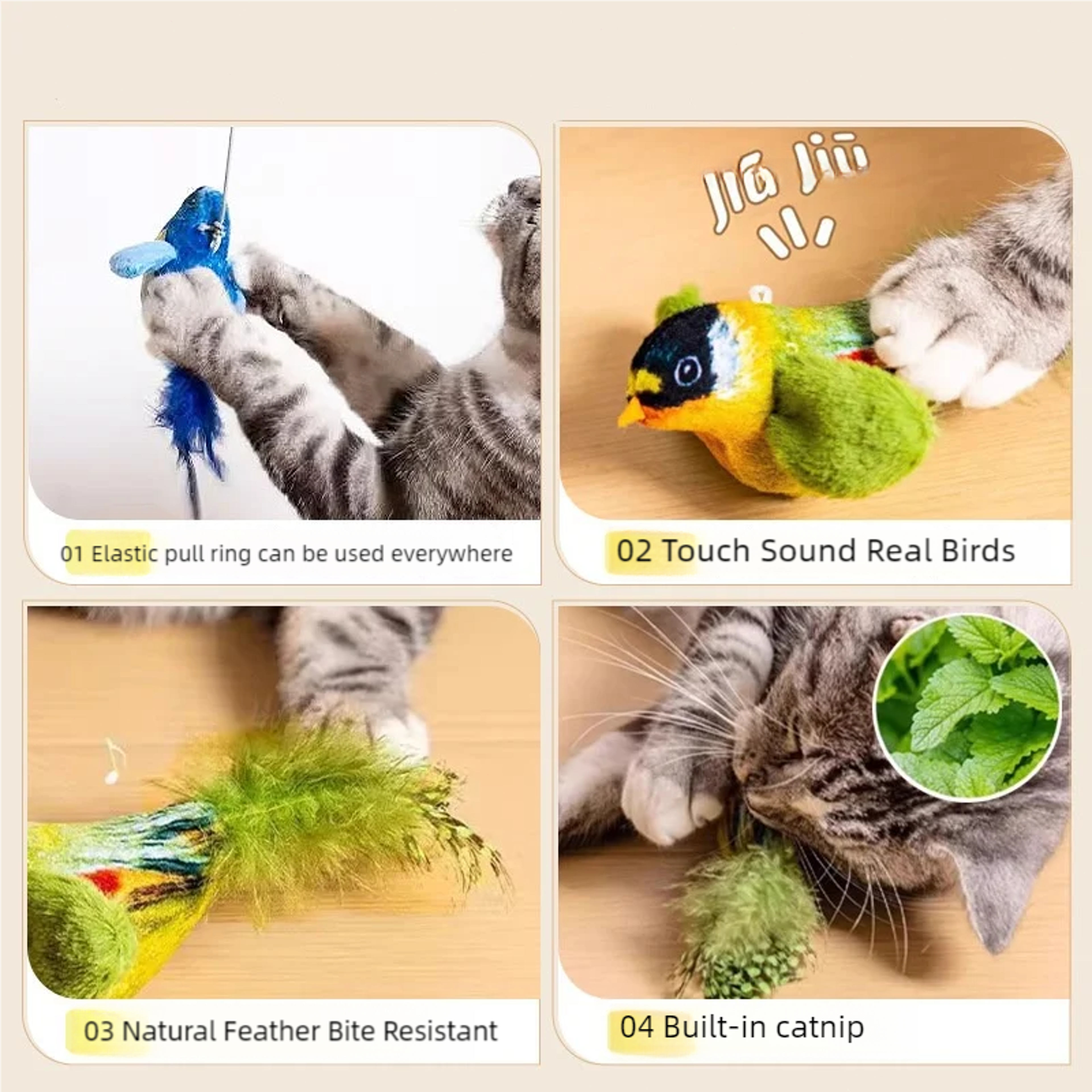 Realistic Interactive Cat Toy Chirping Bird Cat Toy Plush For Indoor Cats 4