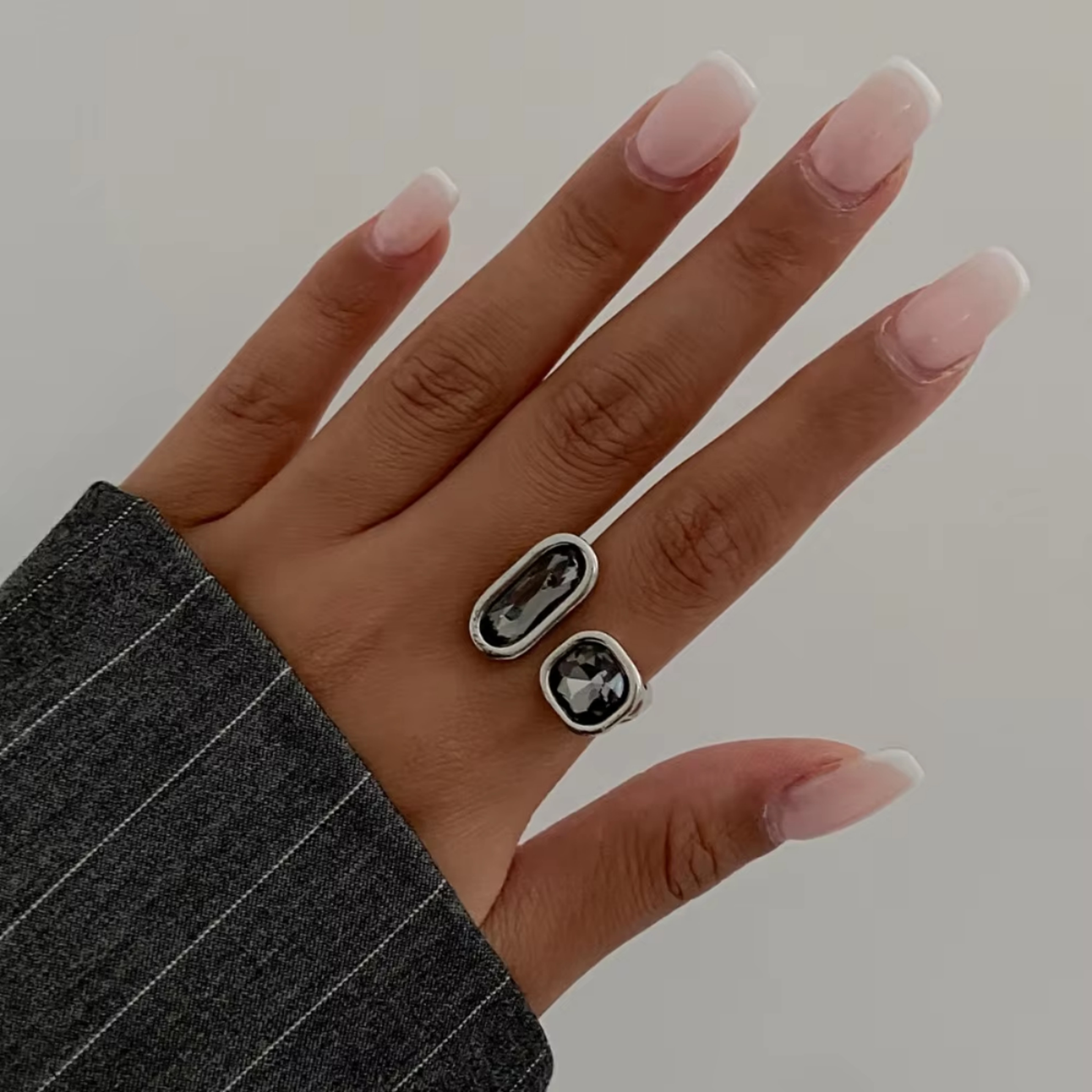 Elegant Adjustable Ring With Sparkling Rhinestone Ring Accent Korean Geometric Open Ring For Women 6