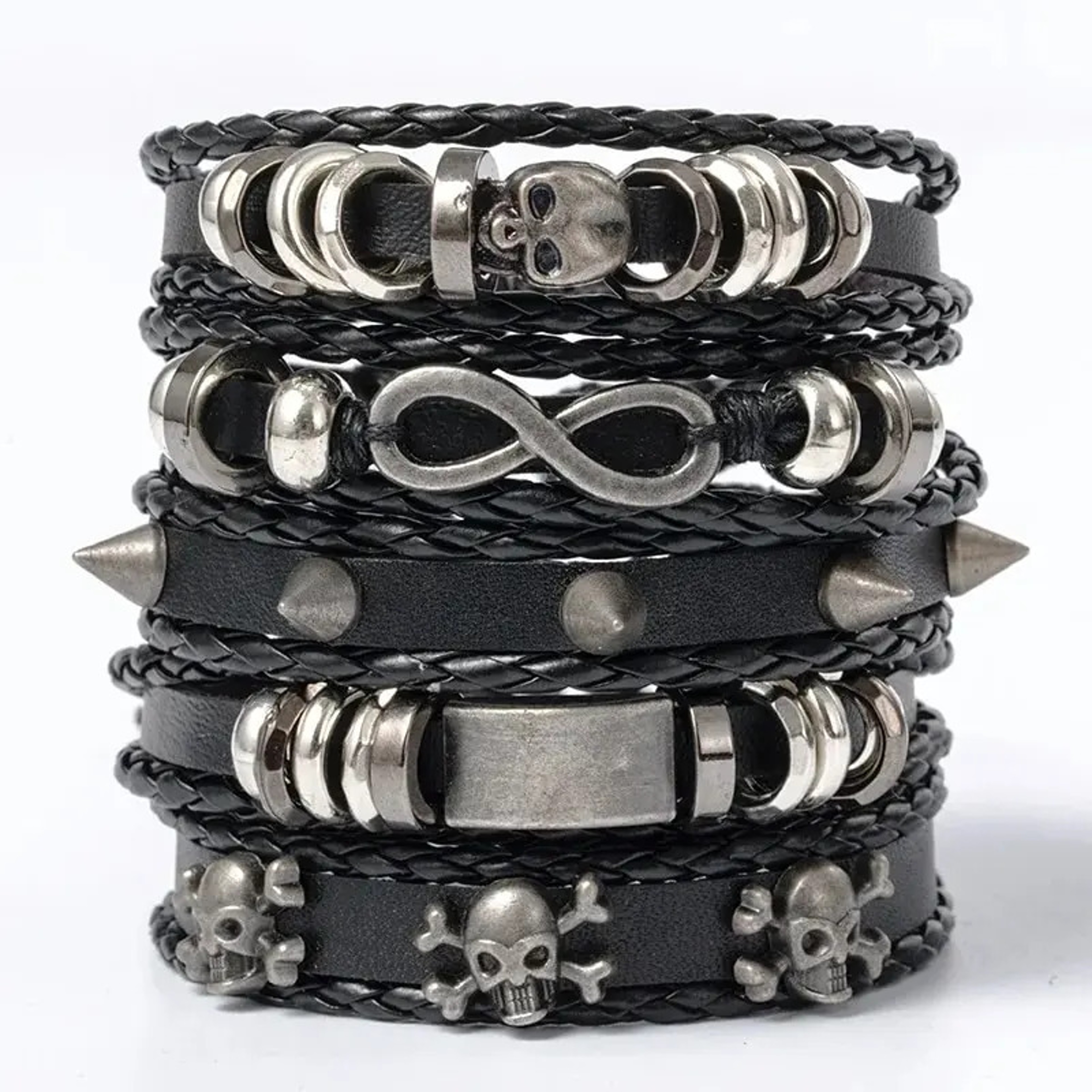 Urban Rebel Punk Bracelet Set Leather Bracelet  Beaded Braided Wristband Collection 0