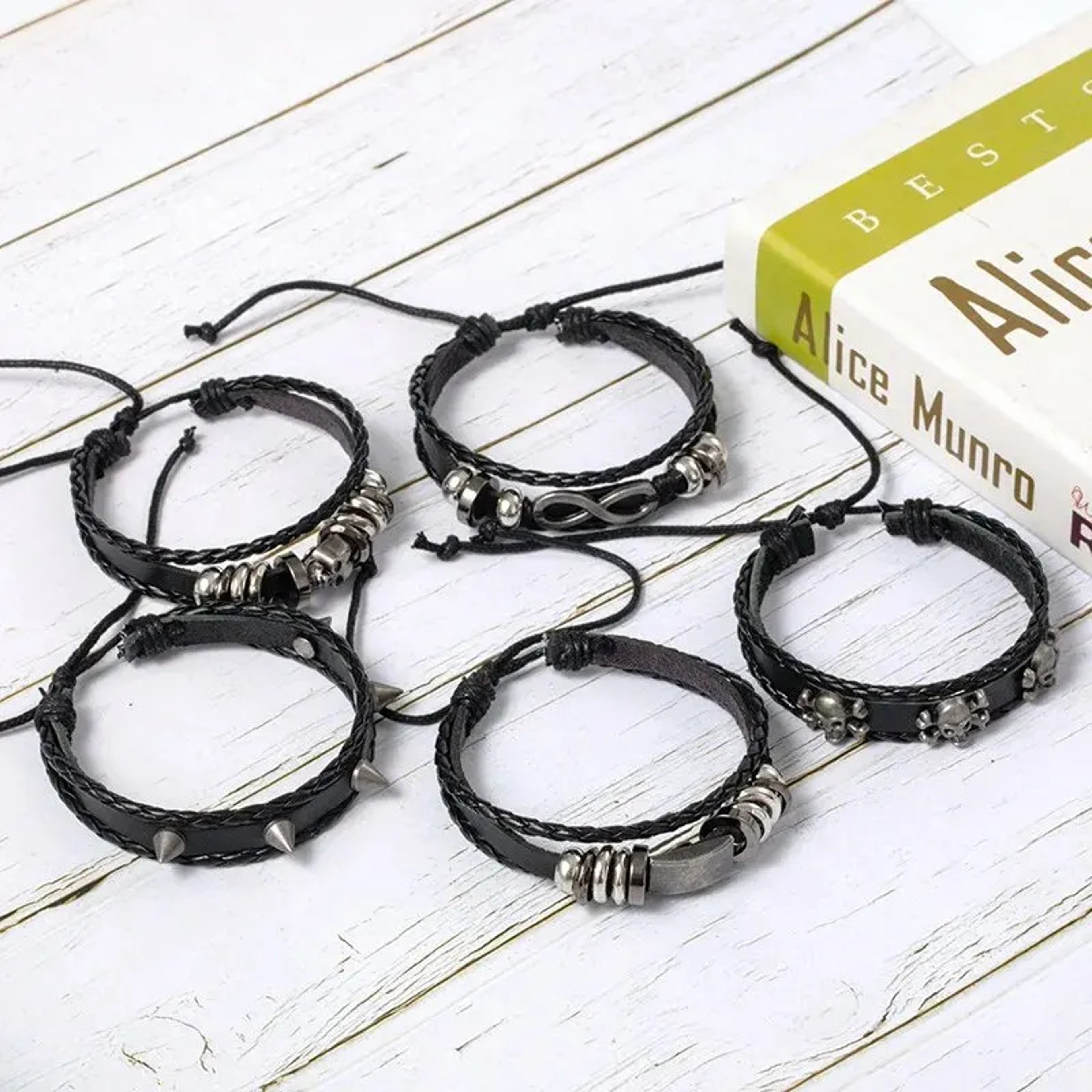 Urban Rebel Punk Bracelet Set Leather Bracelet  Beaded Braided Wristband Collection 3