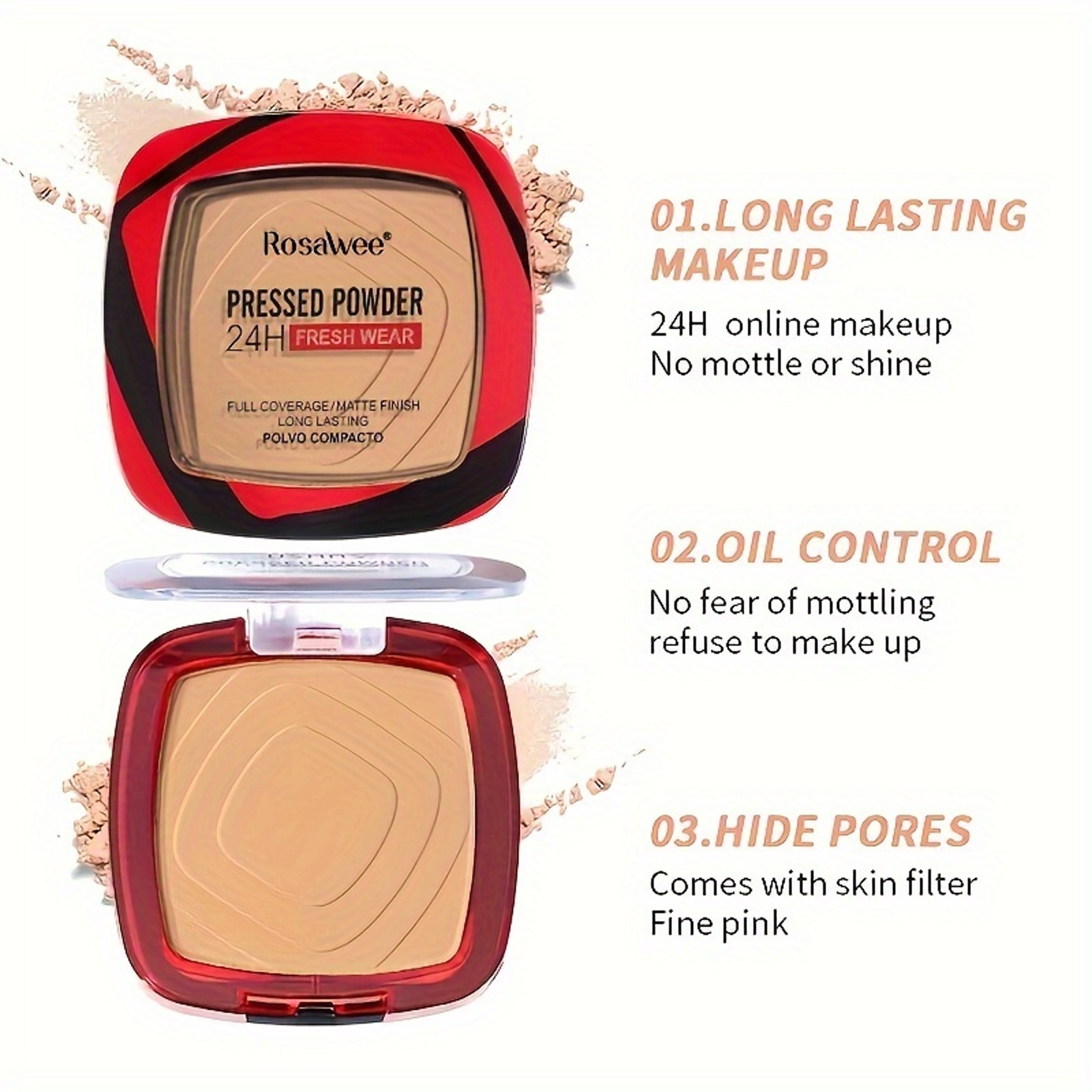 Pressed Powder Foundation Matte Full Coverage Oil Control Face Powder With Puff 2