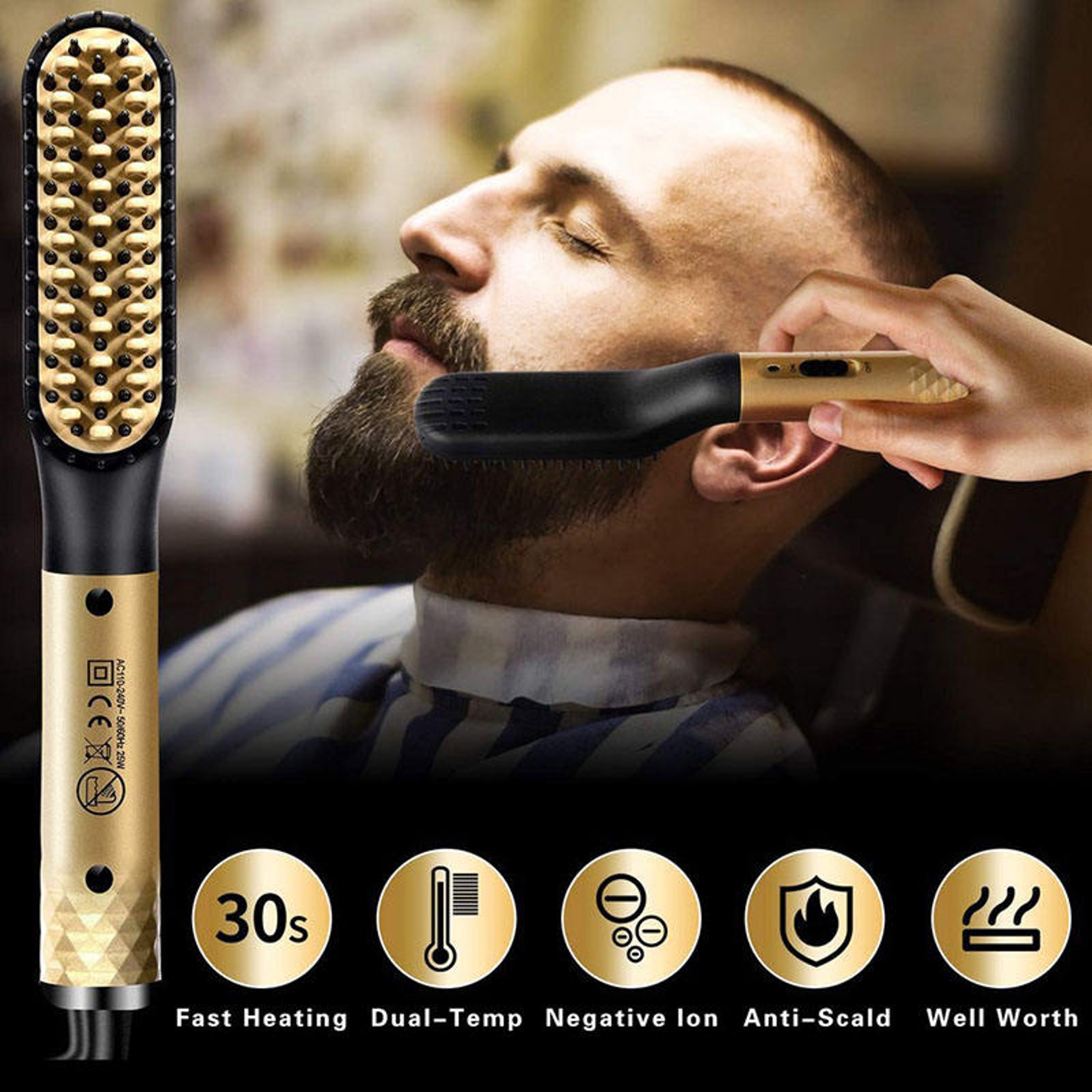 Negative Ion Beard Straightener Hot Comb for Men Fast Heating Hair Straightening Brush – view 1
