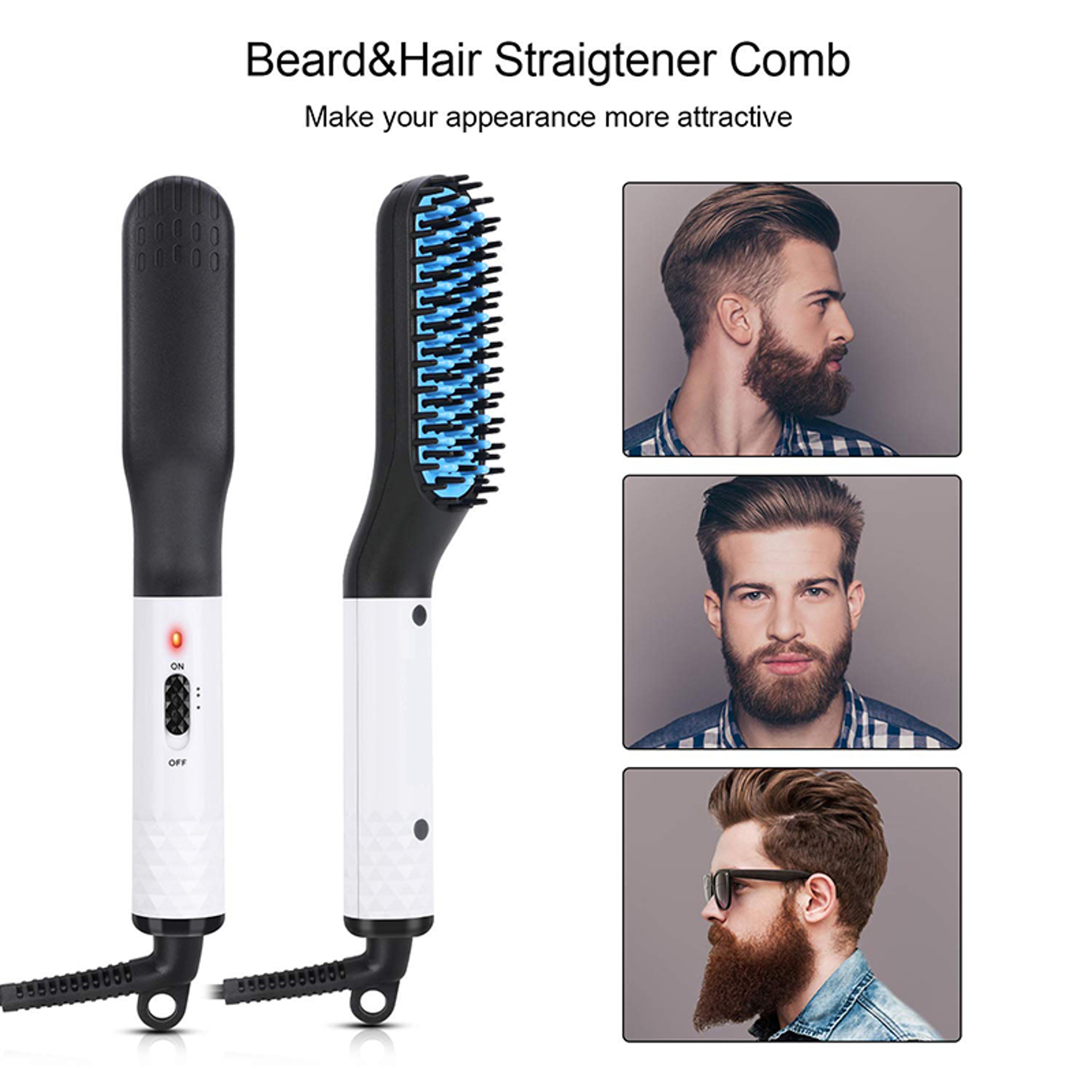 Negative Ion Beard Straightener Hot Comb for Men Fast Heating Hair Straightening Brush – view 6