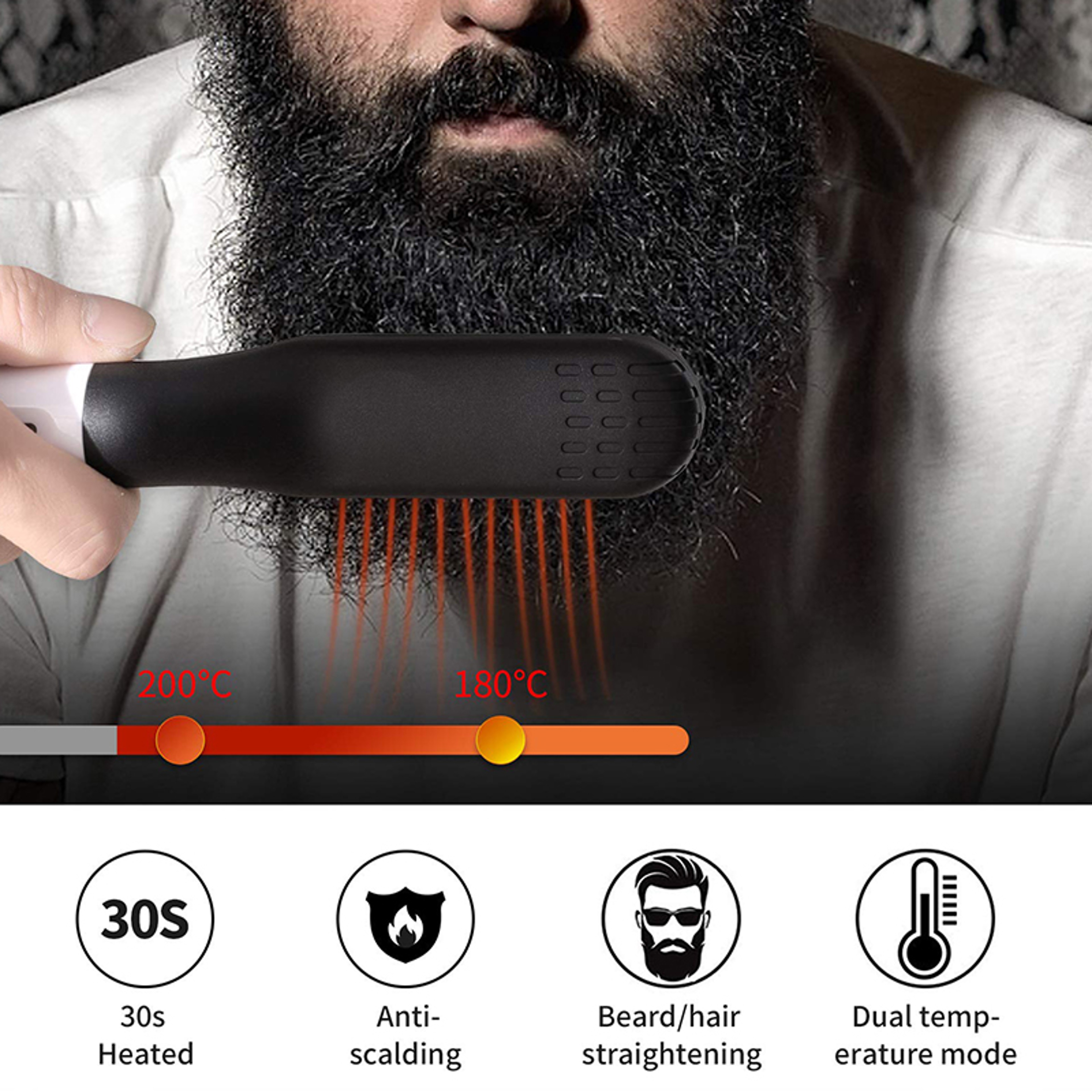 BeardPro Heated Beard Straightener Comb For Men Quick Heat Hot Comb Styling Brush 4