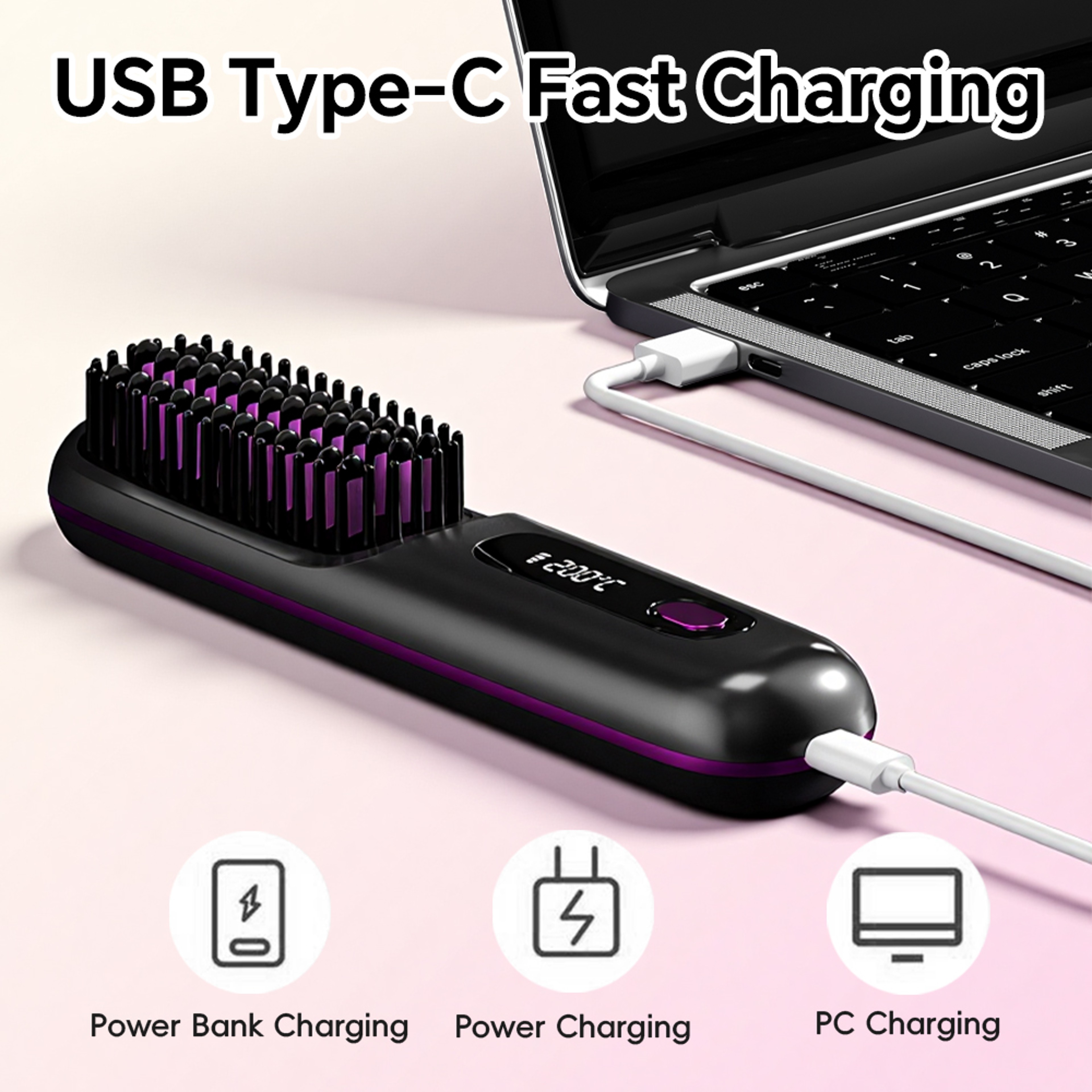 Ionic Hair Straightener Brush Ceramic Hot Comb with LED Display and Heat Settings – view 6