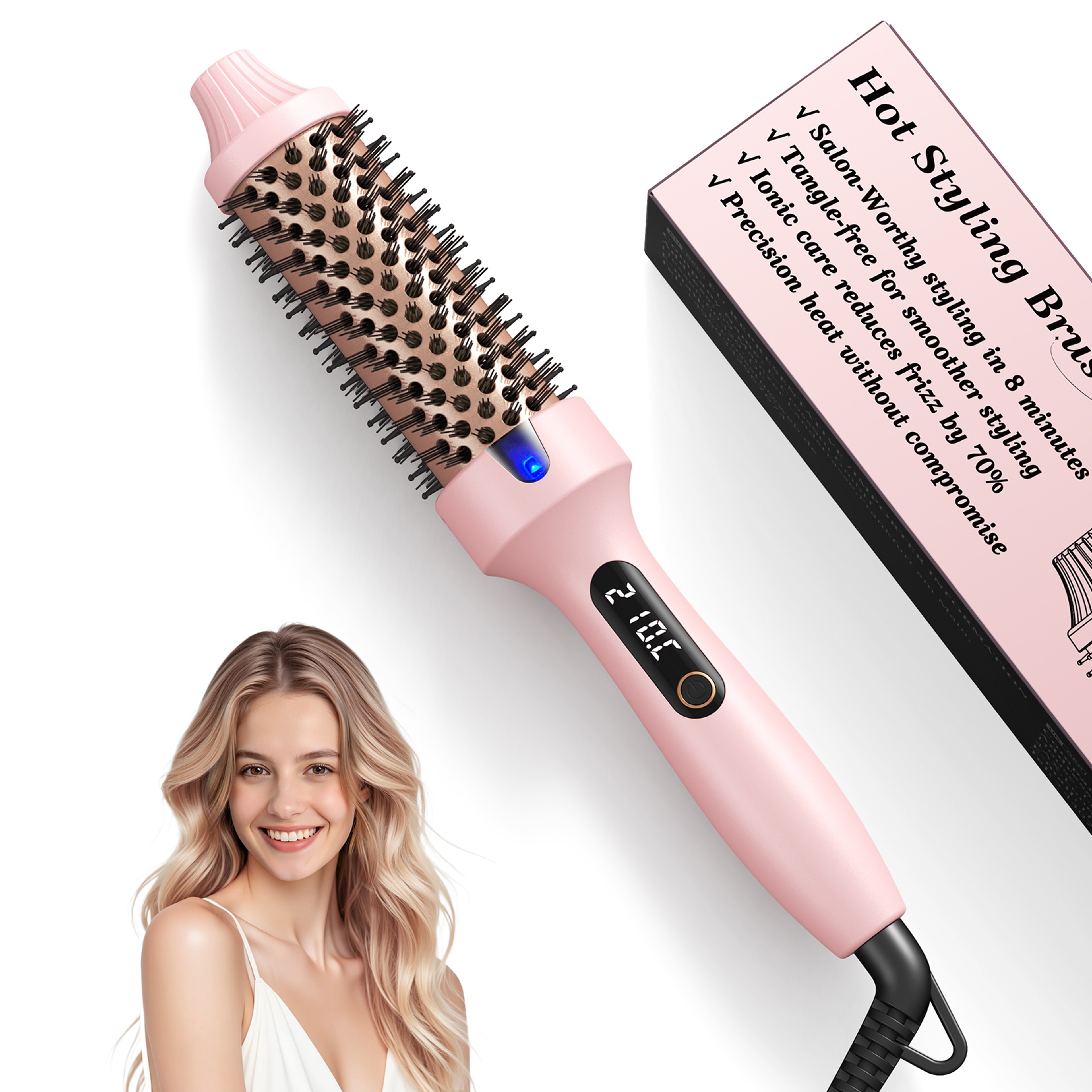 Dual Voltage Ionic Thermal Brush With LED Display Heated Round Brush For Curling  Straightening 0