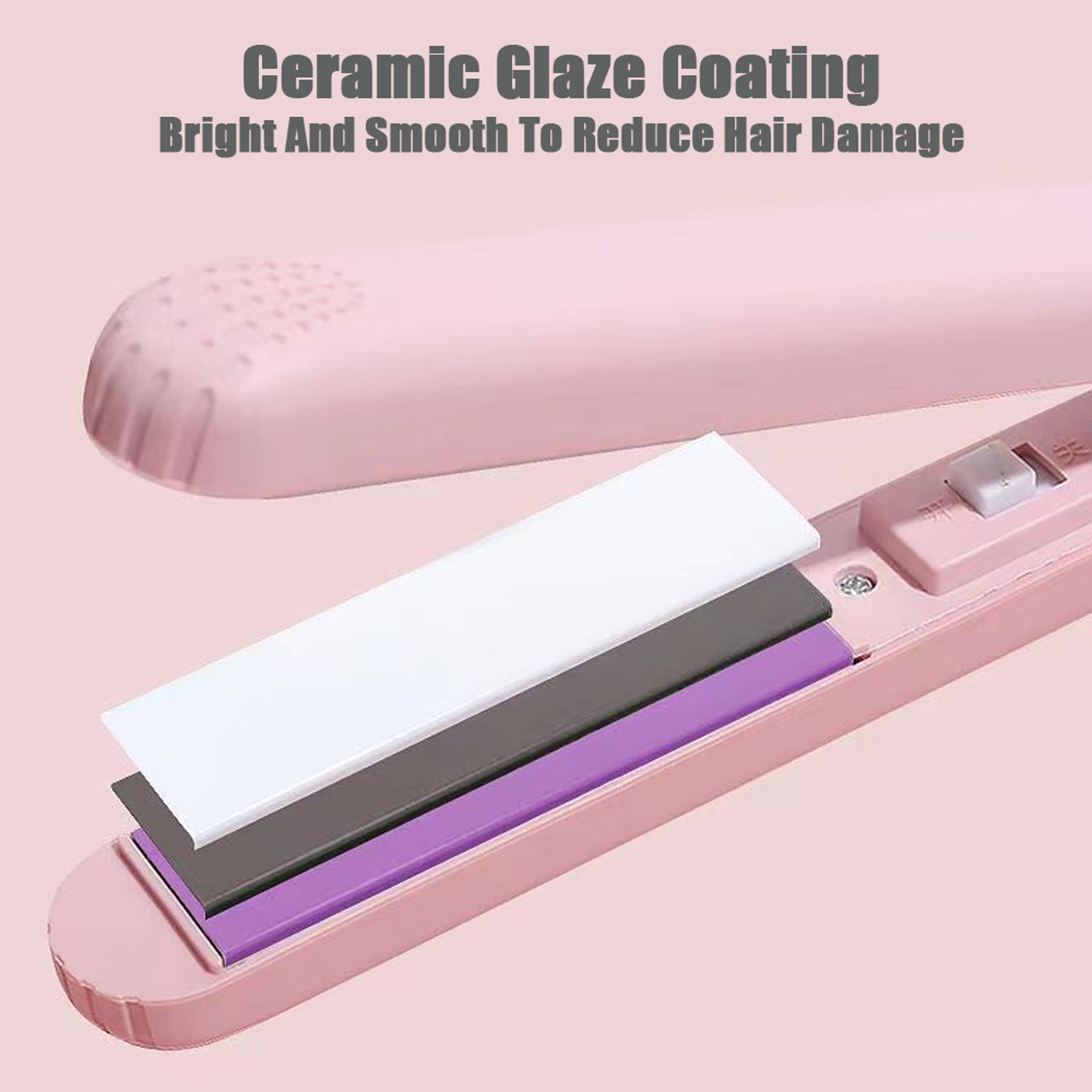 Pink Ceramic Hair Straightener  Curler With Floating Plates Fast Heat Flat Iron 4