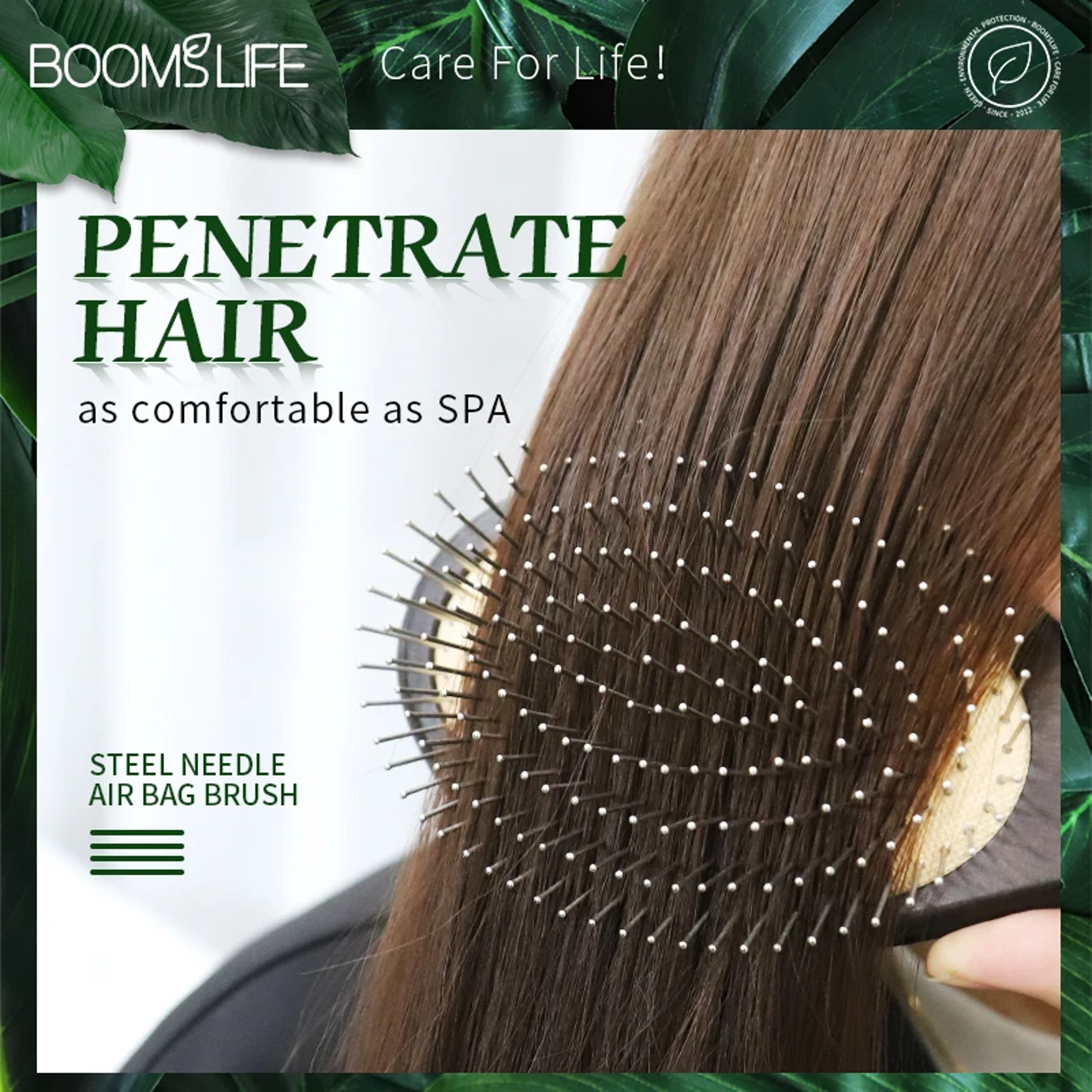 Denman Style Scalp Massage Brush Wooden Steel Pin Hair Brush for Smooth Detangling – view 2