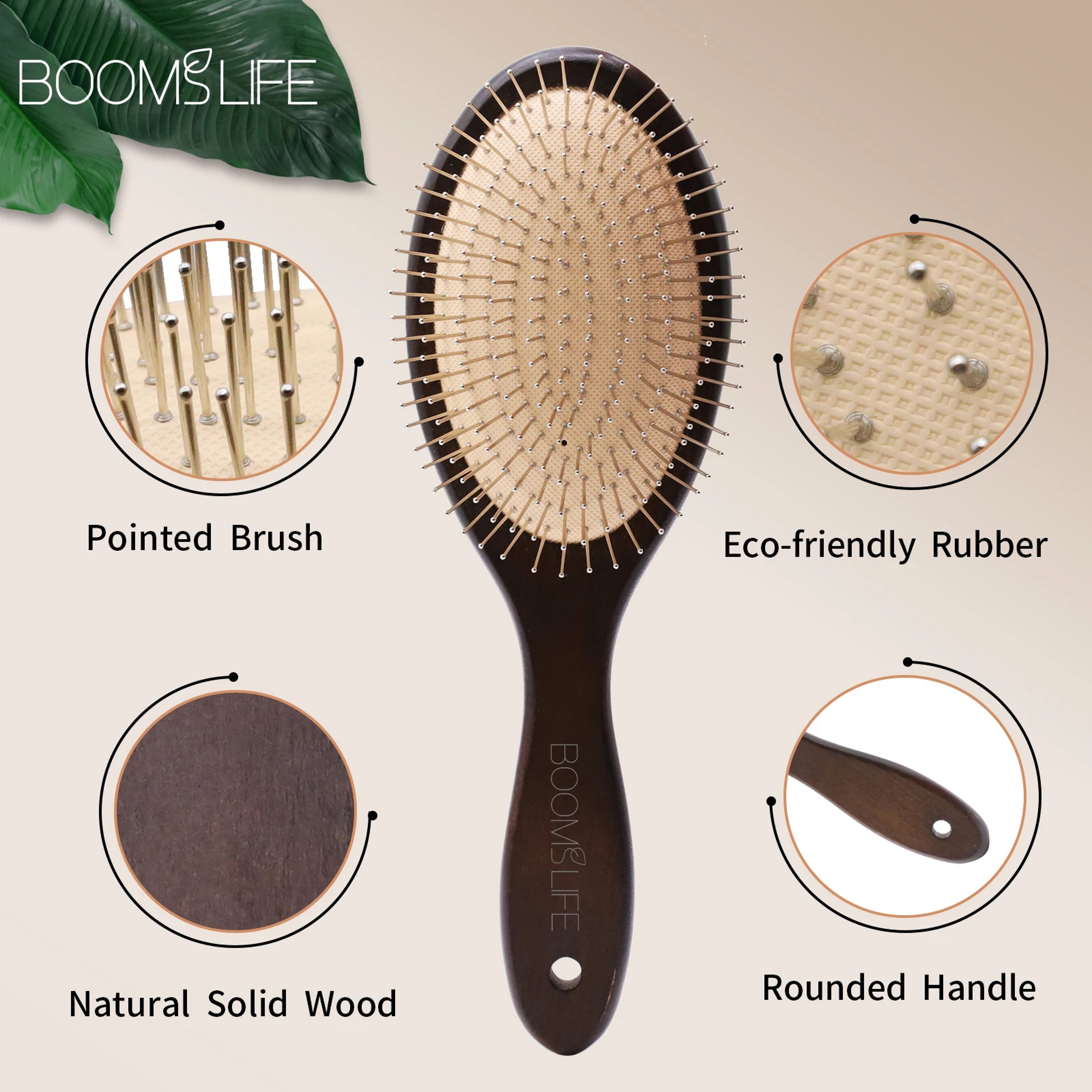 Denman Style Scalp Massage Brush Wooden Steel Pin Hair Brush for Smooth Detangling – view 3