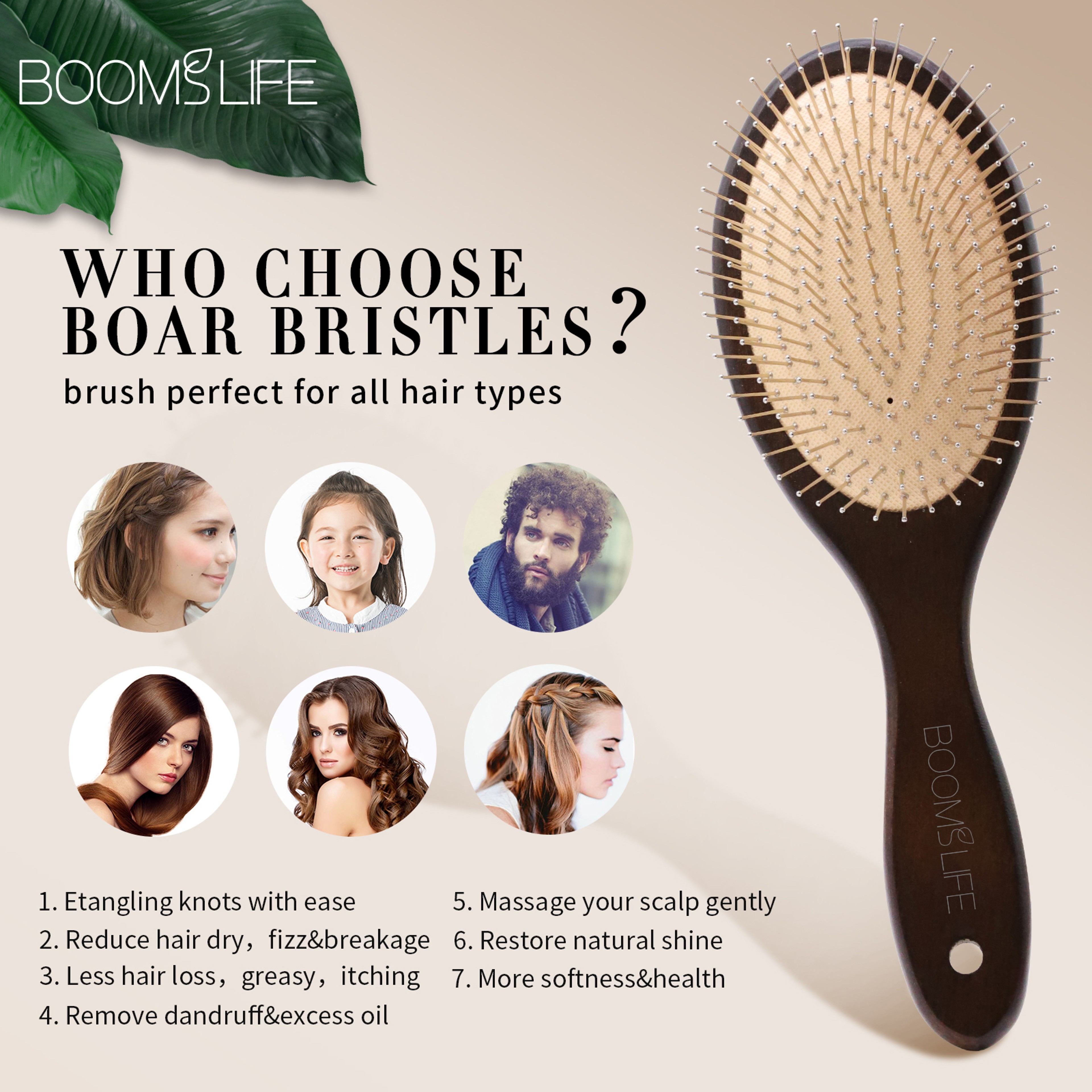 Denman Style Scalp Massage Brush Wooden Steel Pin Hair Brush for Smooth Detangling – view 4