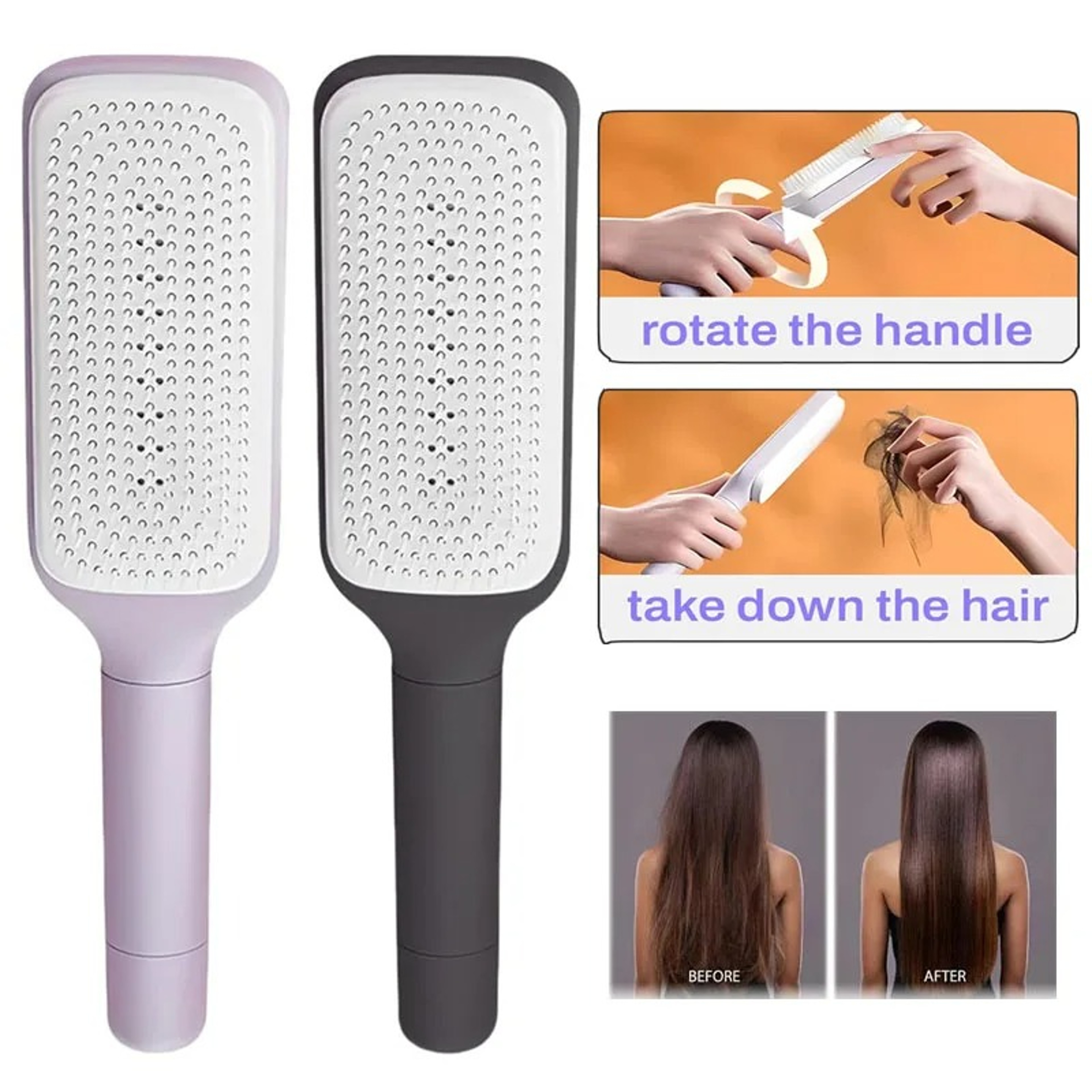 Self Cleaning Hair Brush With Rotating Scalp Massage Air Cushion For Smooth Detangling 0