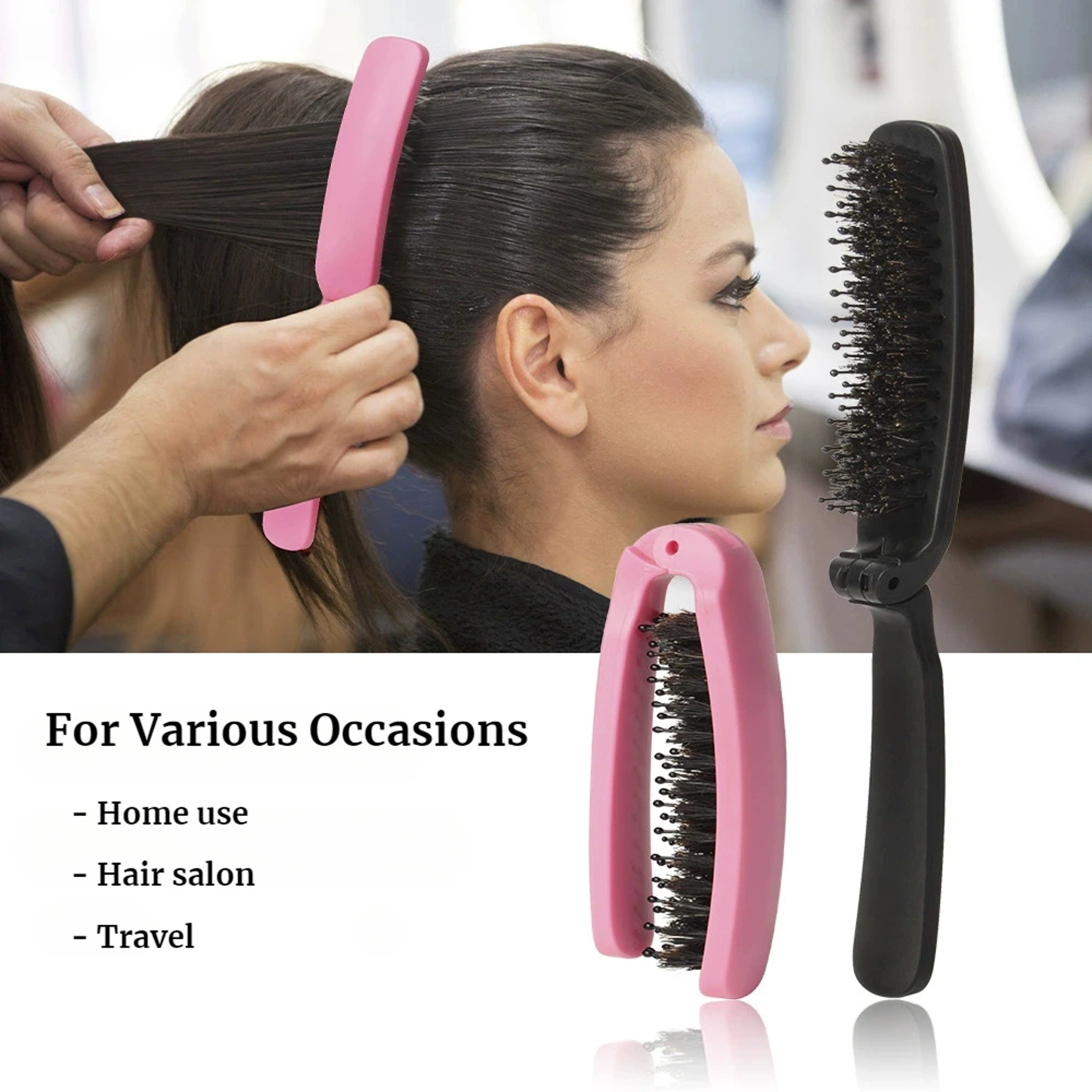 Portable Travel Hair Brush With Boar Bristles Folding Detangling Scalp Massage Hair Brush 0