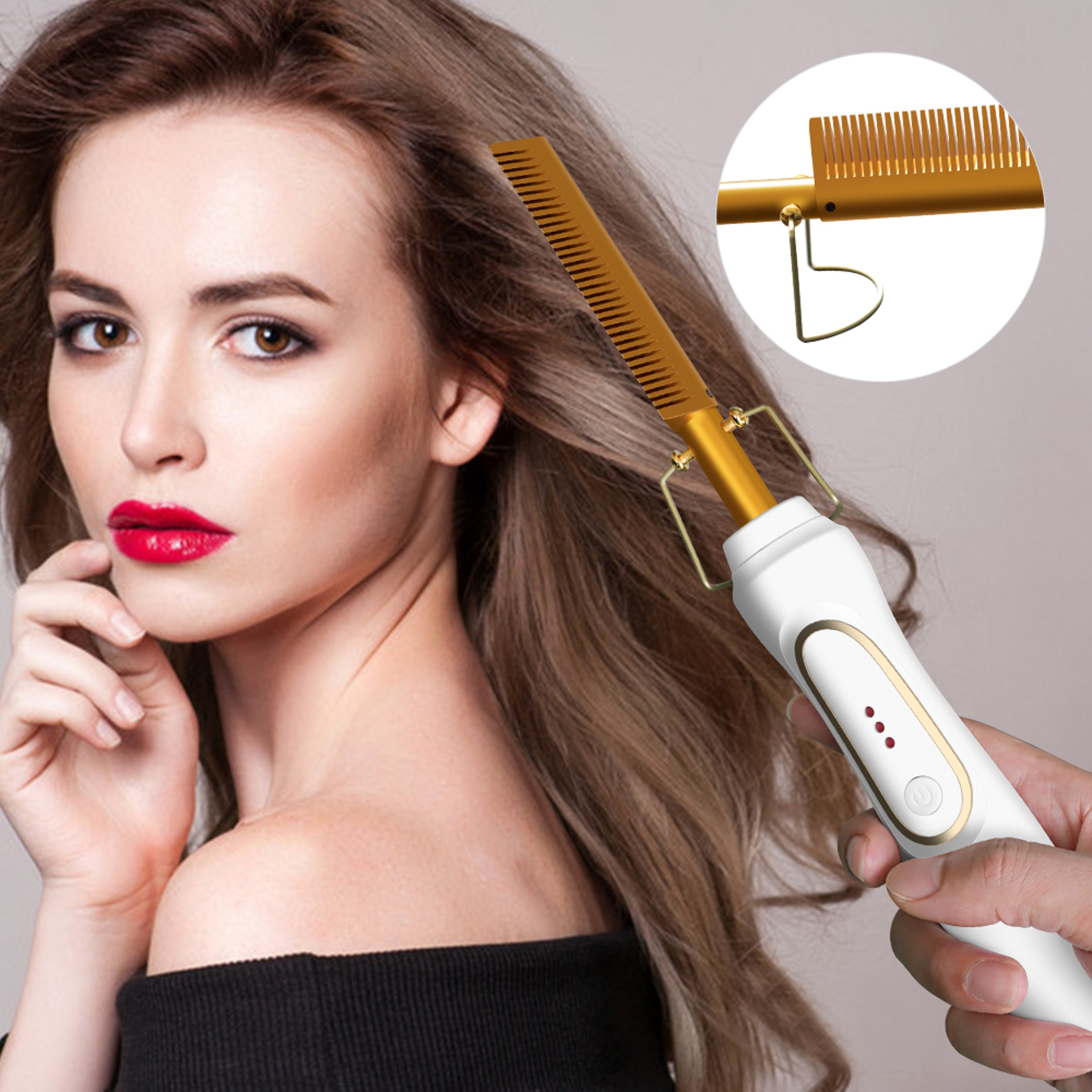 Leeons Hot Comb Hair Straightener Ceramic Electric Hair Styling Tool For Straightening And Curling 2