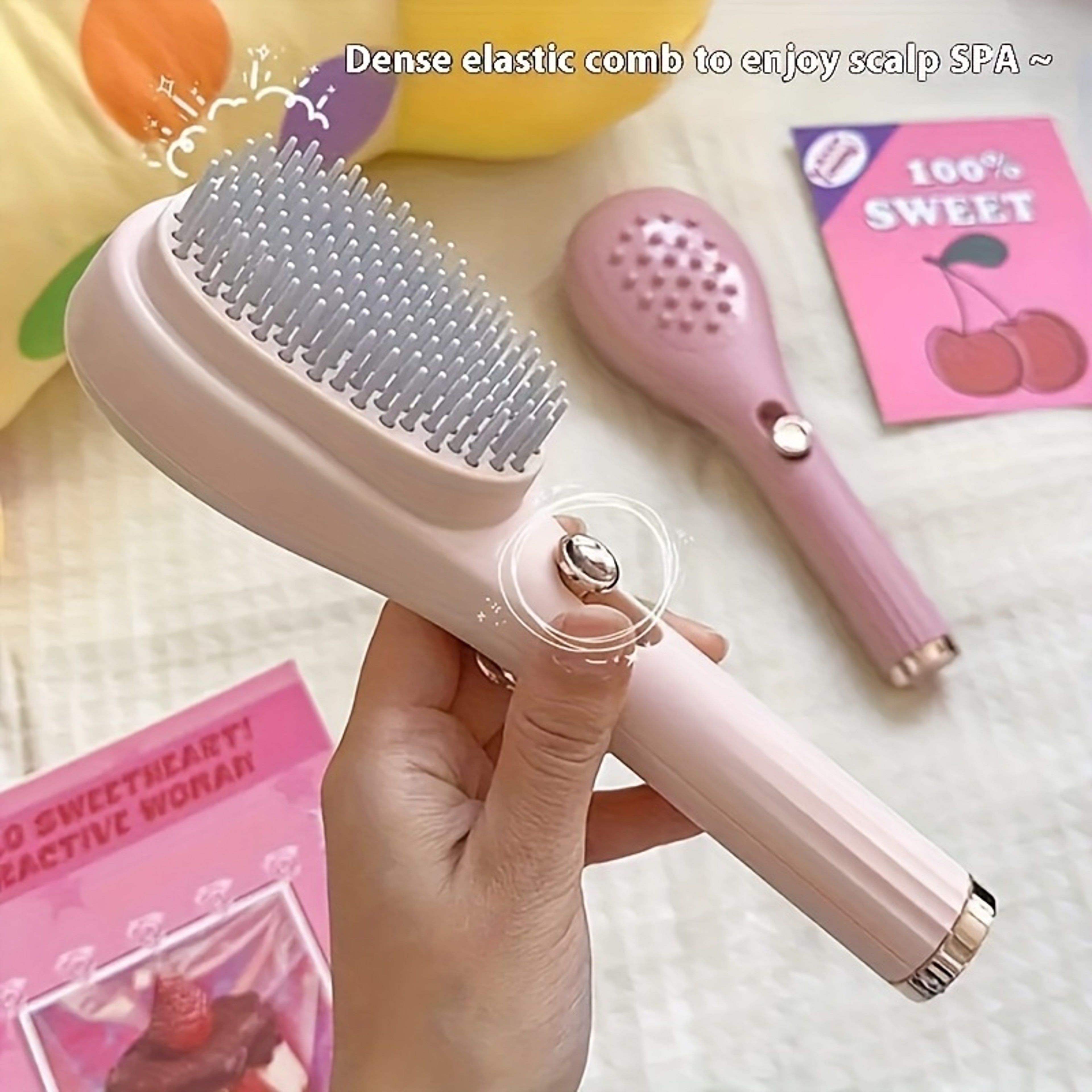 Self Cleaning Hair Brush With Scalp Massage Anti Static Travel Comb 0