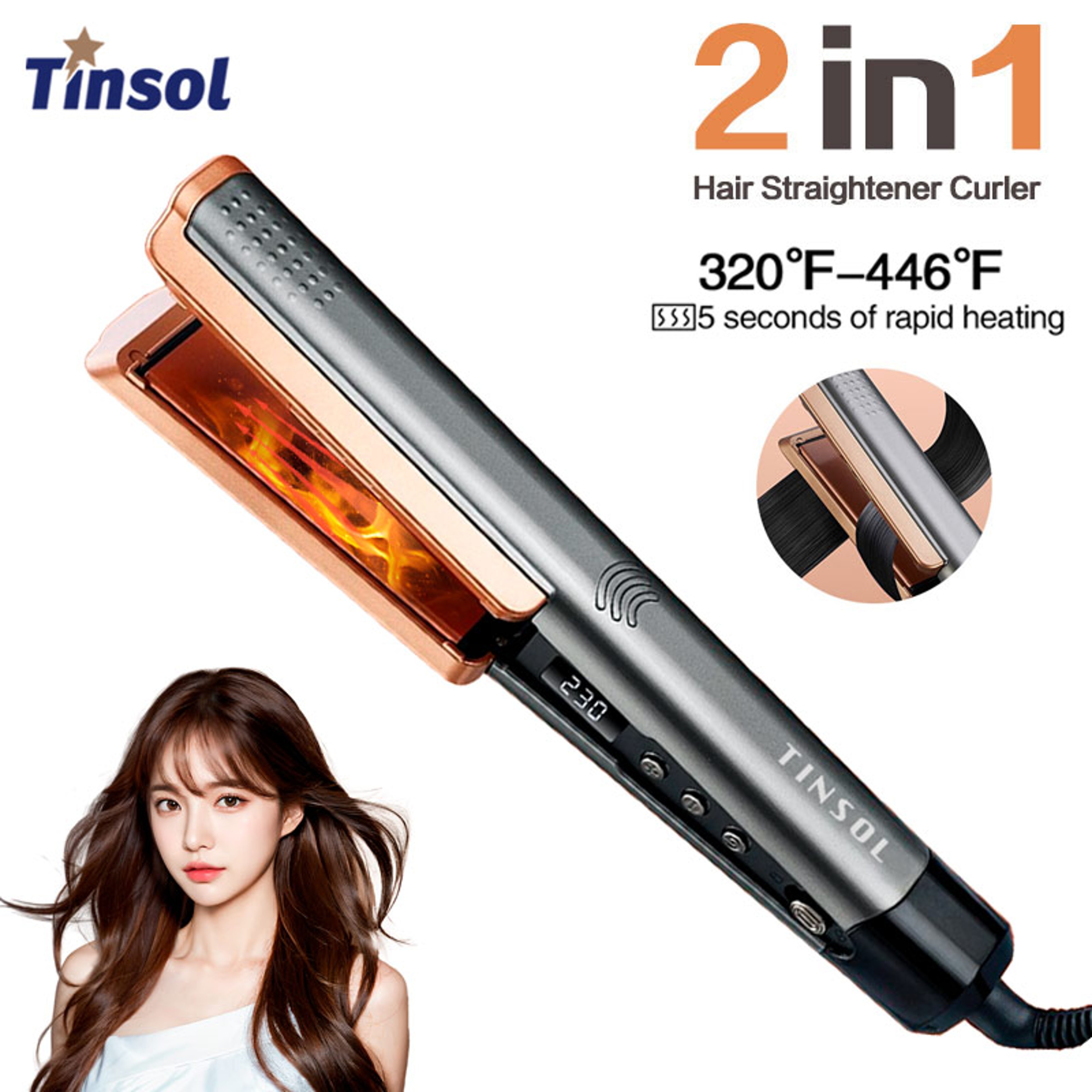 TINSOL Ceramic Hair Straightener Hair Straightener and Curler with LCD Wide Plates – view 1