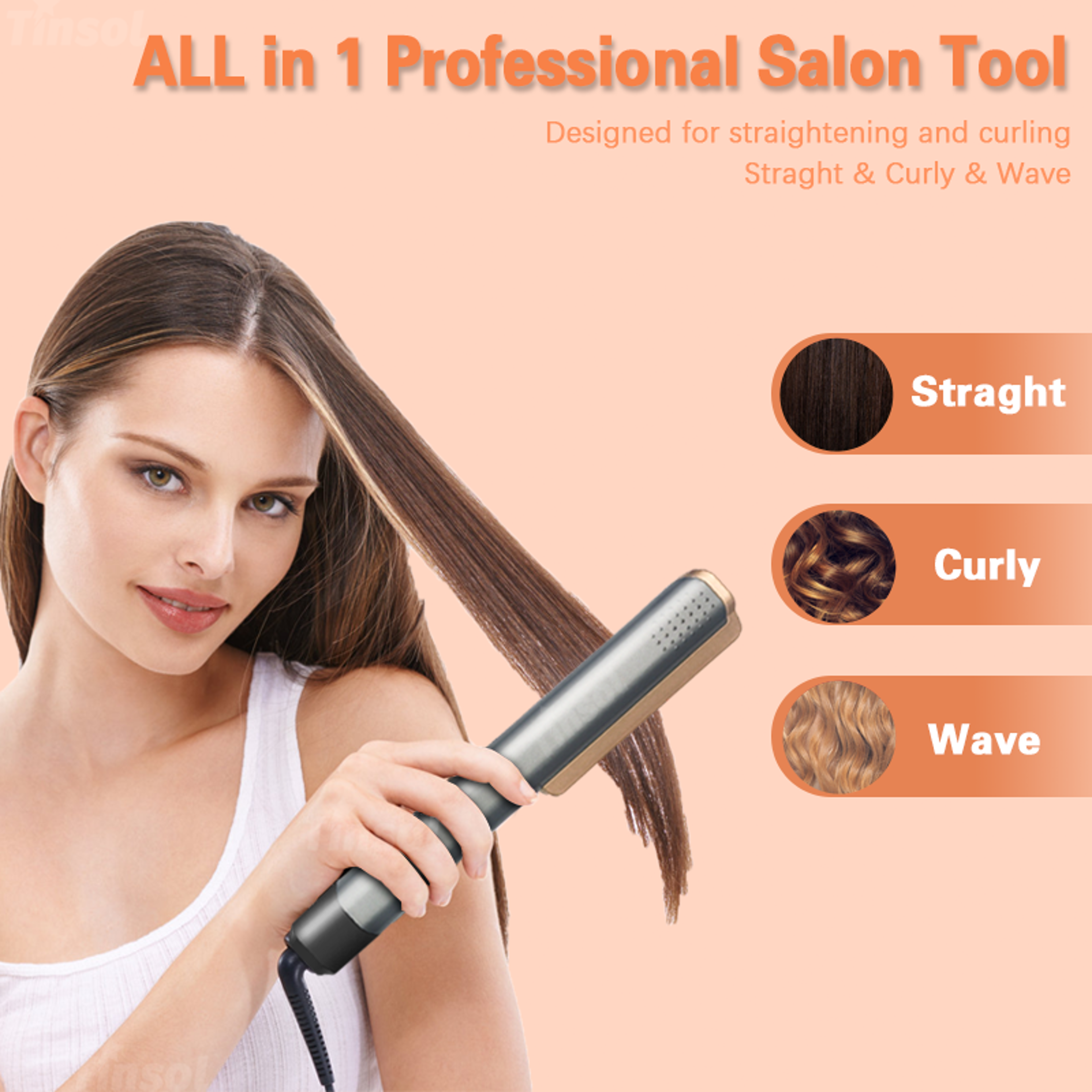 TINSOL Ceramic Hair Straightener Hair Straightener and Curler with LCD Wide Plates – view 2