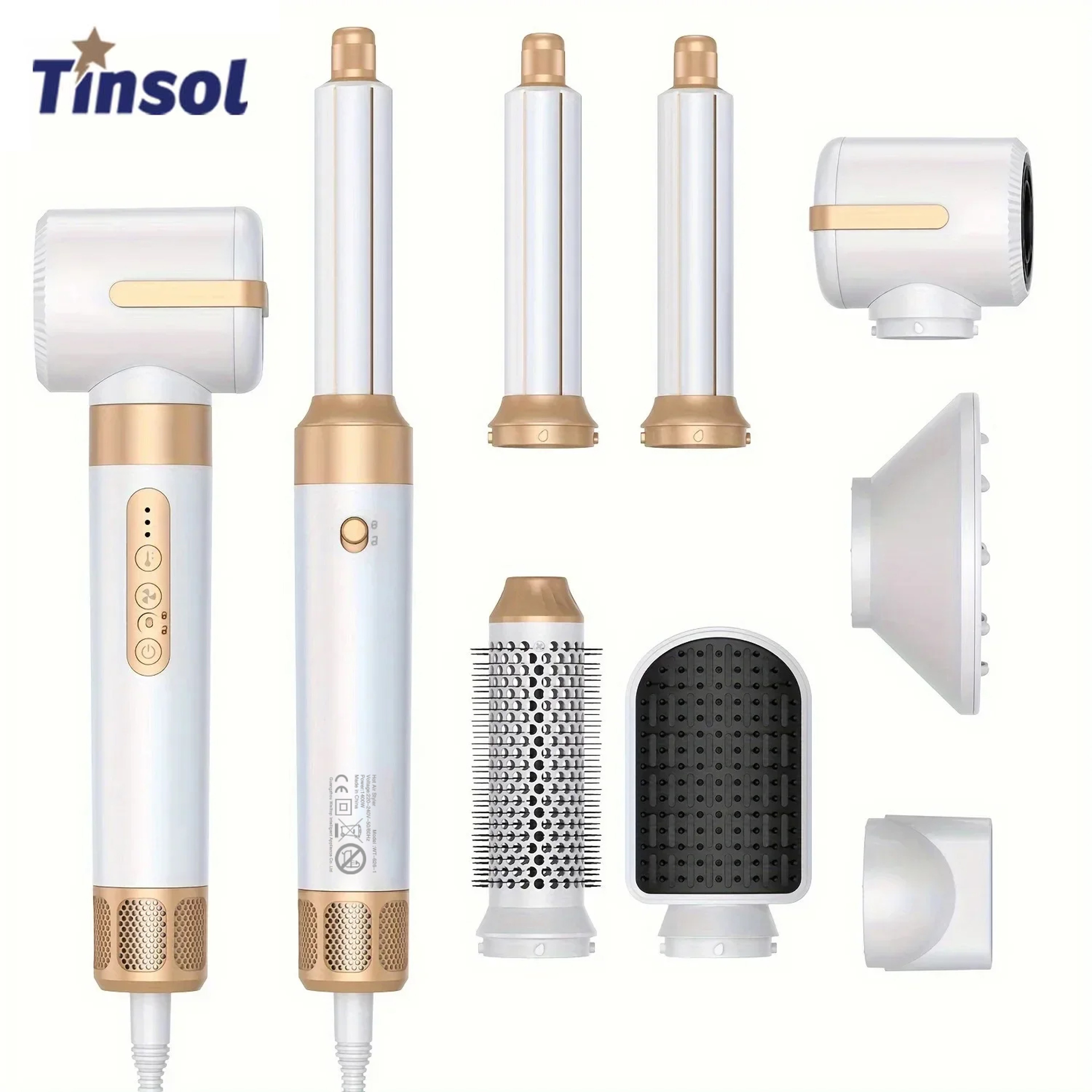 Tinsol Hair Dryer Brush Ionic Hot Air Styler With Diffuser And Curling Attachments 0