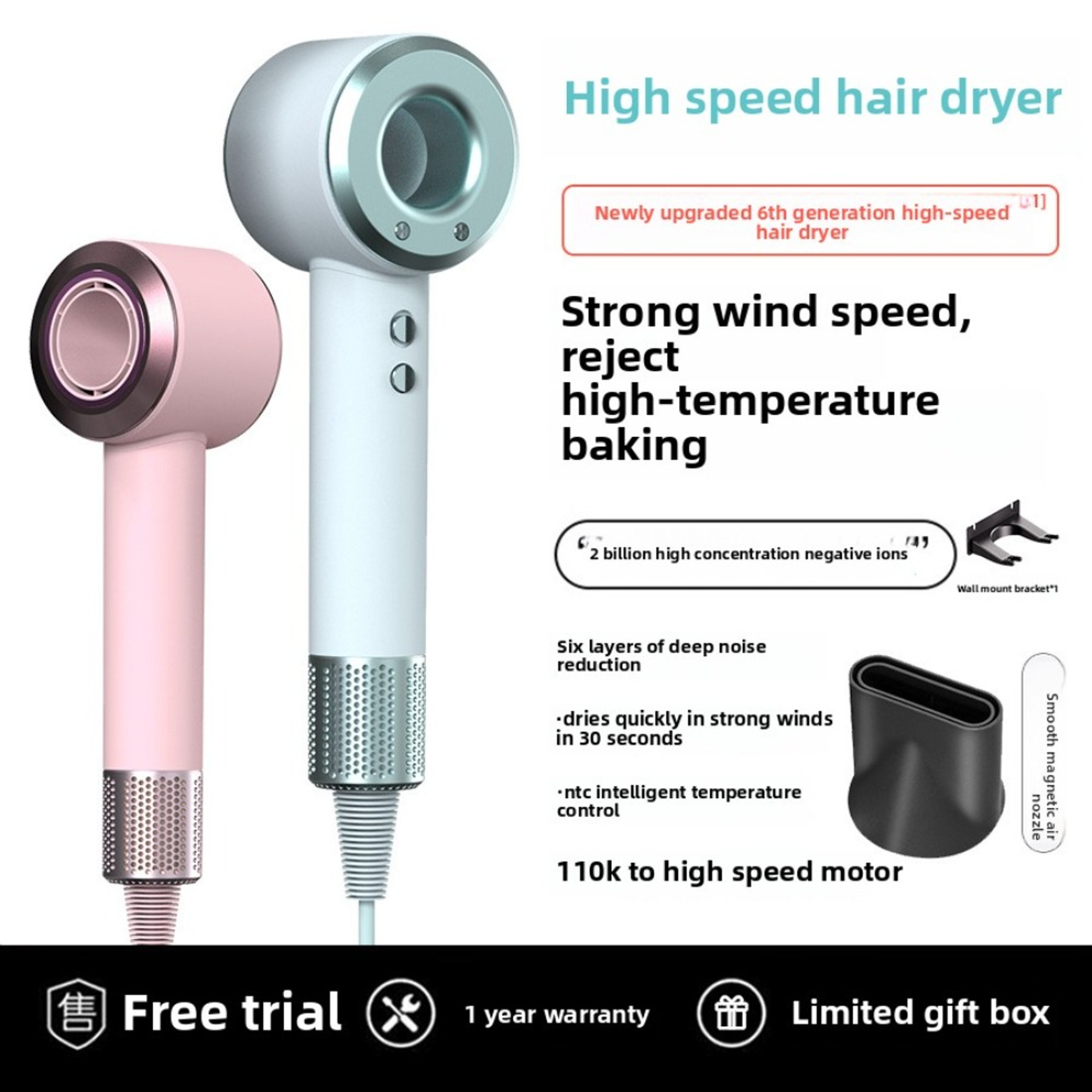 Ionic Hair Dryer Bladeless Professional Hair Dryer With Temperature Control 1