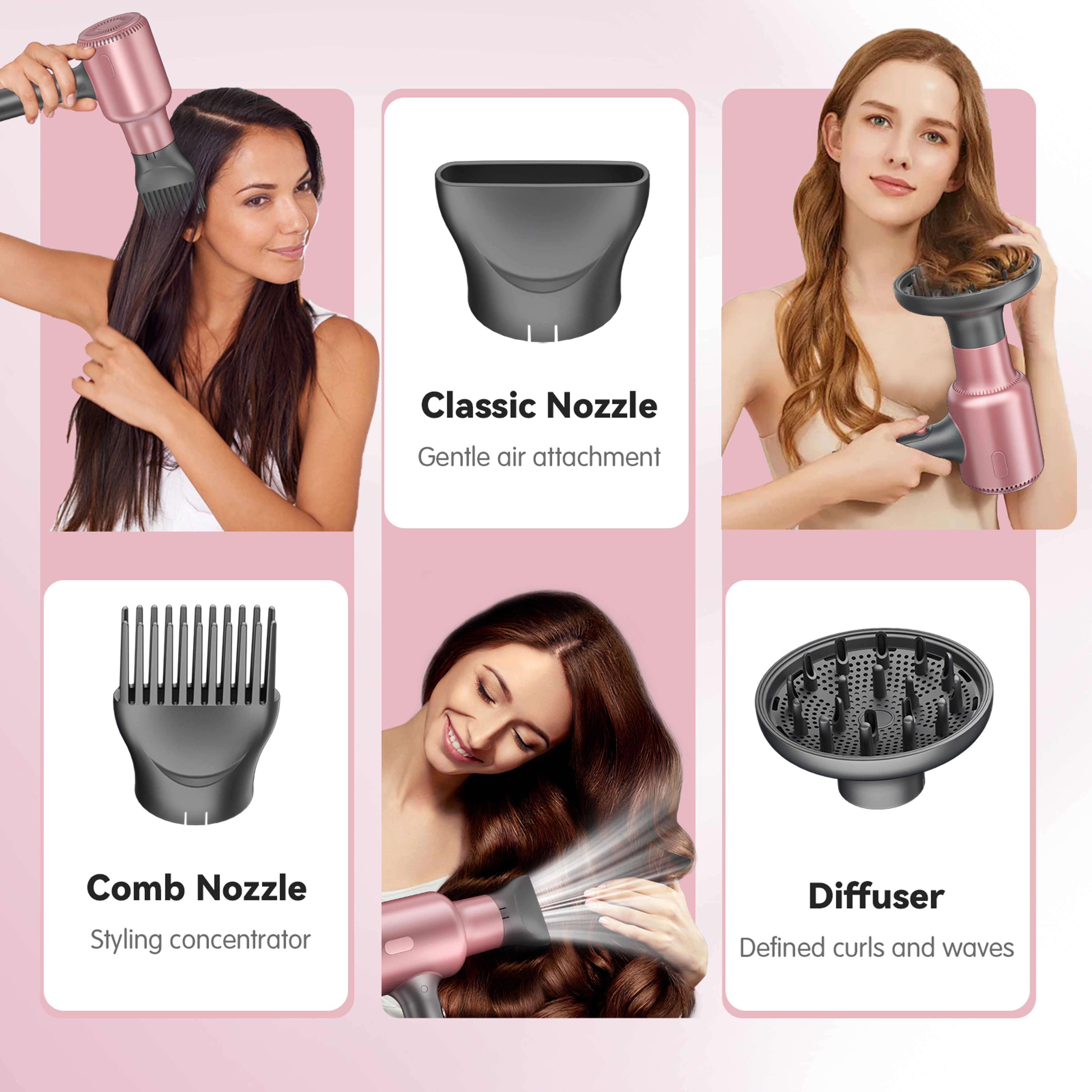 Ionic Hair Dryer with Styling Attachments for Fast Professional Drying – view 2