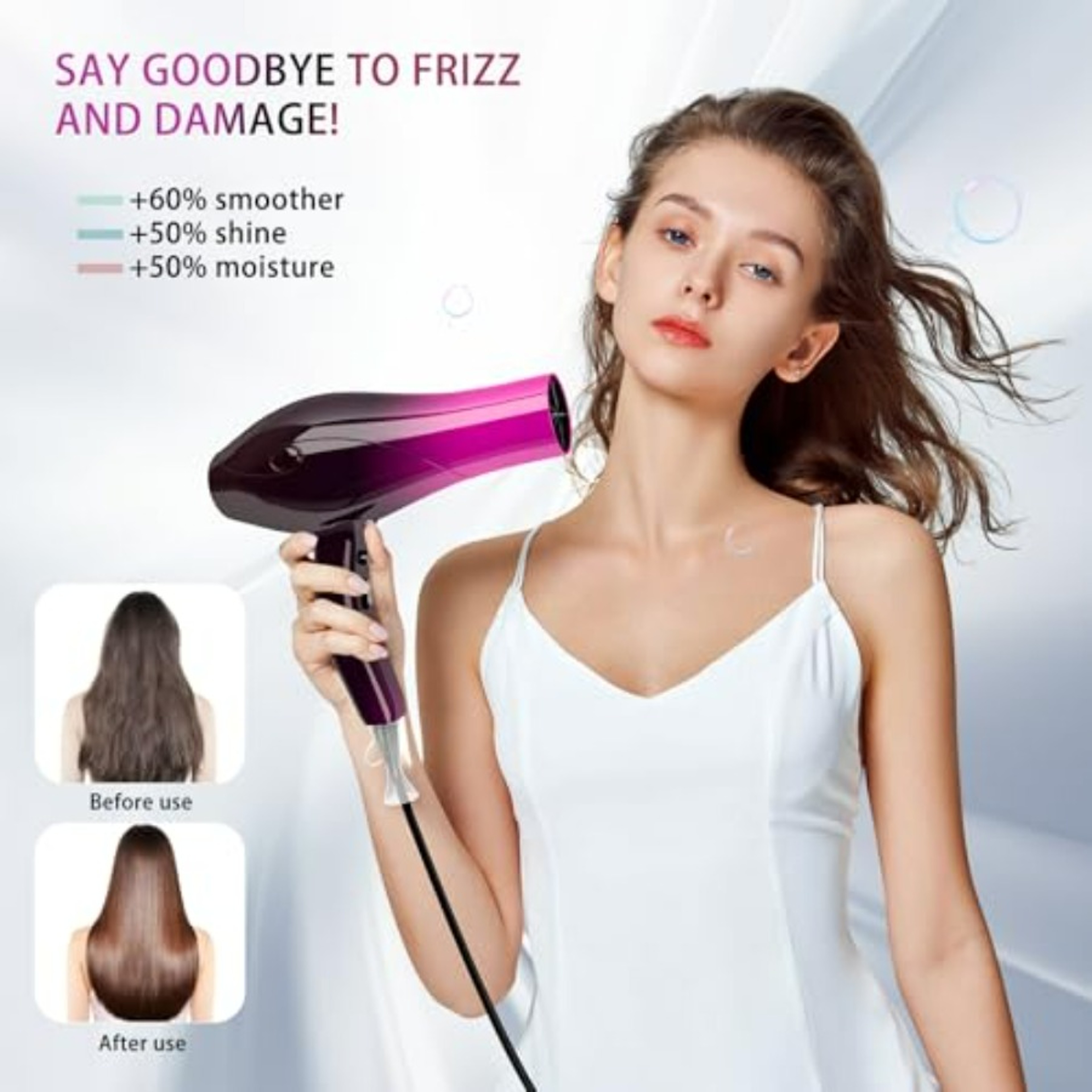 Professional Ionic Hair Dryer Fast Drying Negative Ion Blow Dryer With Diffuser 2